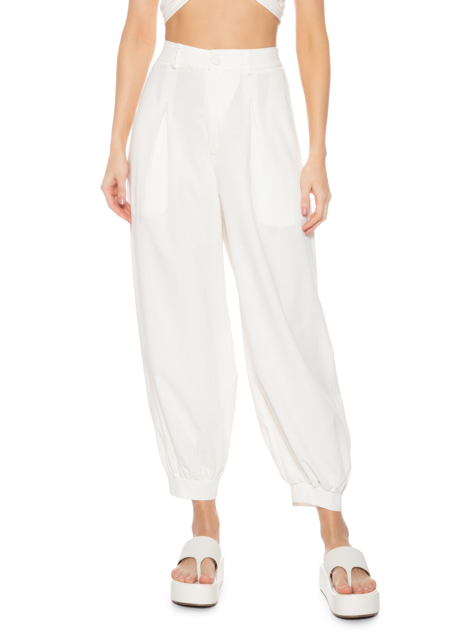 Calça Feminina Franzida Barra Off White Farm