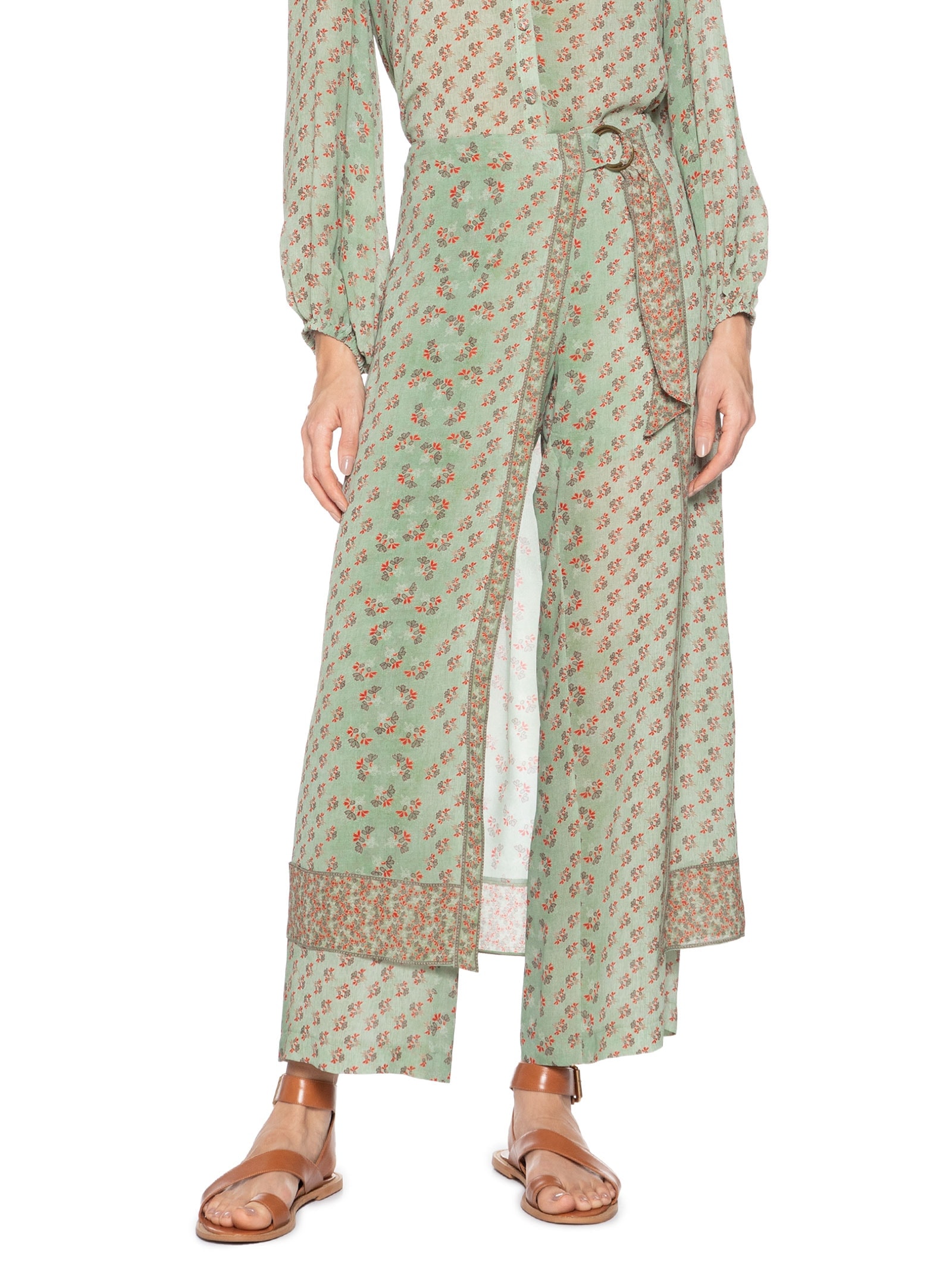 Calça Feminina Ggt Estampa Krabi Verde Maria Filó