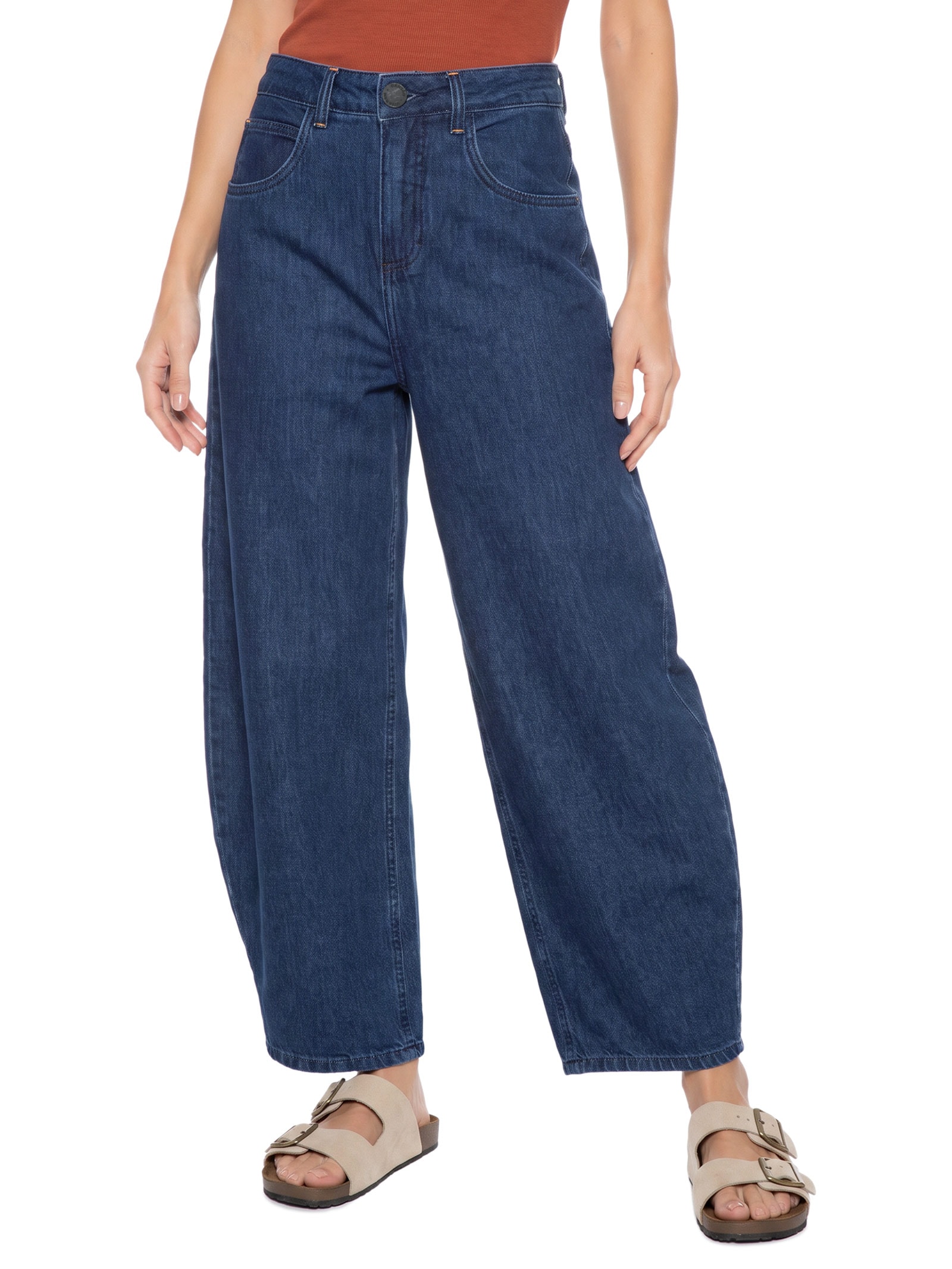 Calça Feminina Jeans A Maxi Barrel Azul Cantão