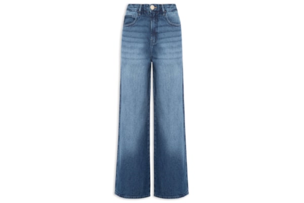 Calça Feminina Jeans A Reta Textura Lateral - Azul