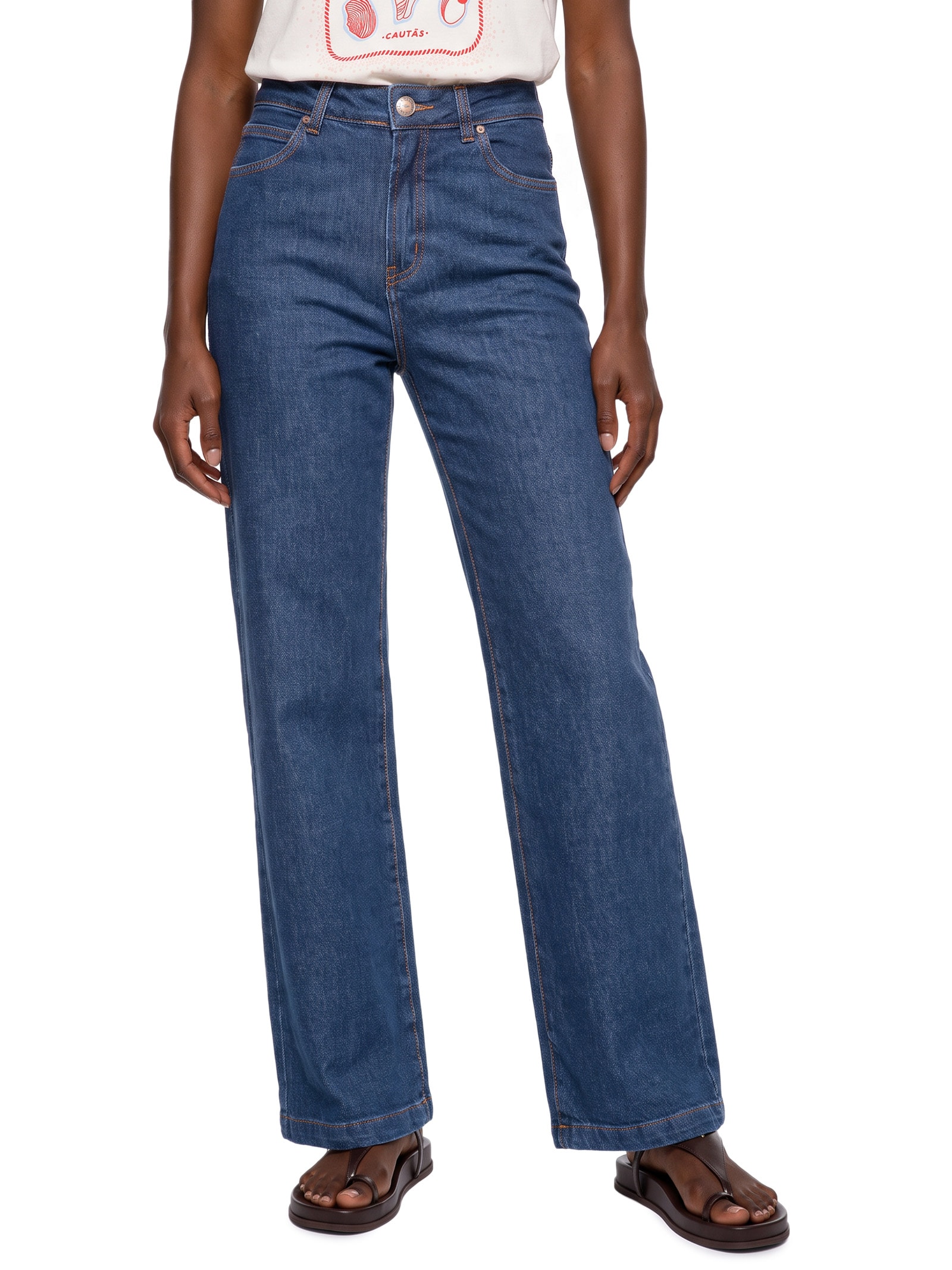 Calça Feminina Jeans A Super Reta 1967 Azul Cantão