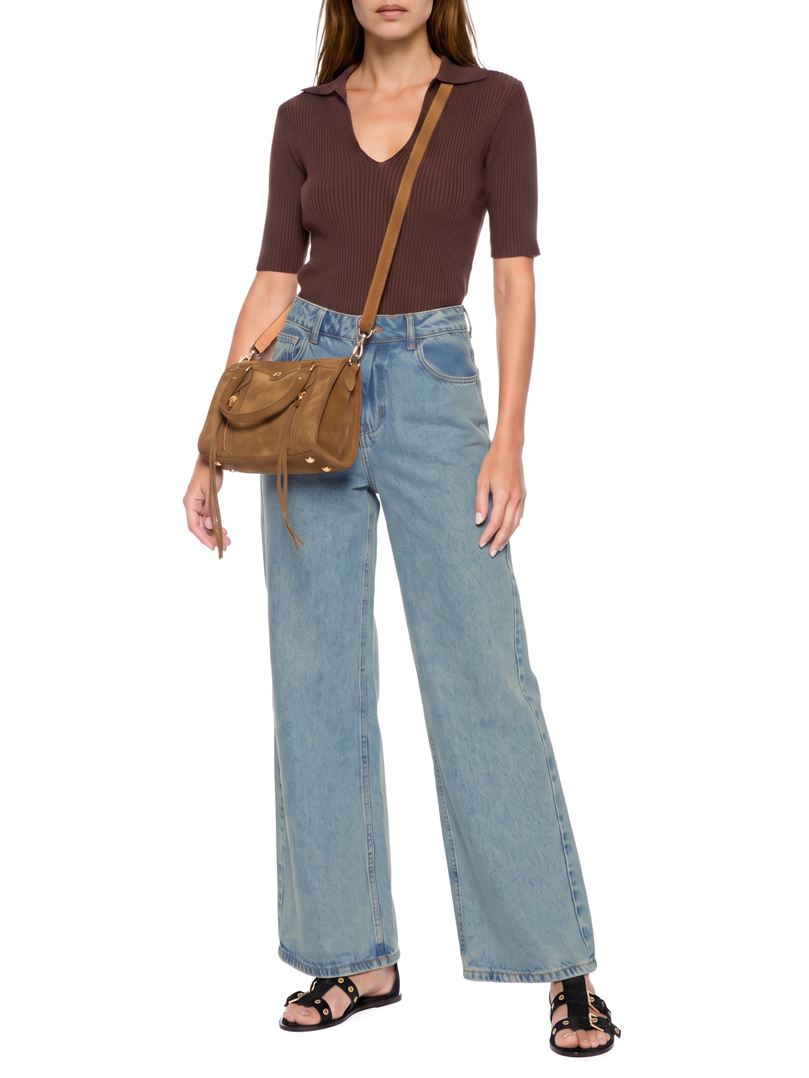 Calça Feminina Jeans A Wide Leg Dirty Azul Cantão