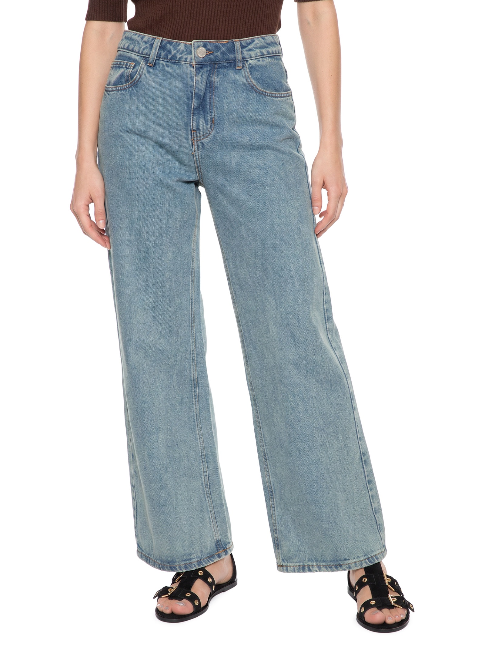 Calça Feminina Jeans A Wide Leg Dirty Azul Cantão
