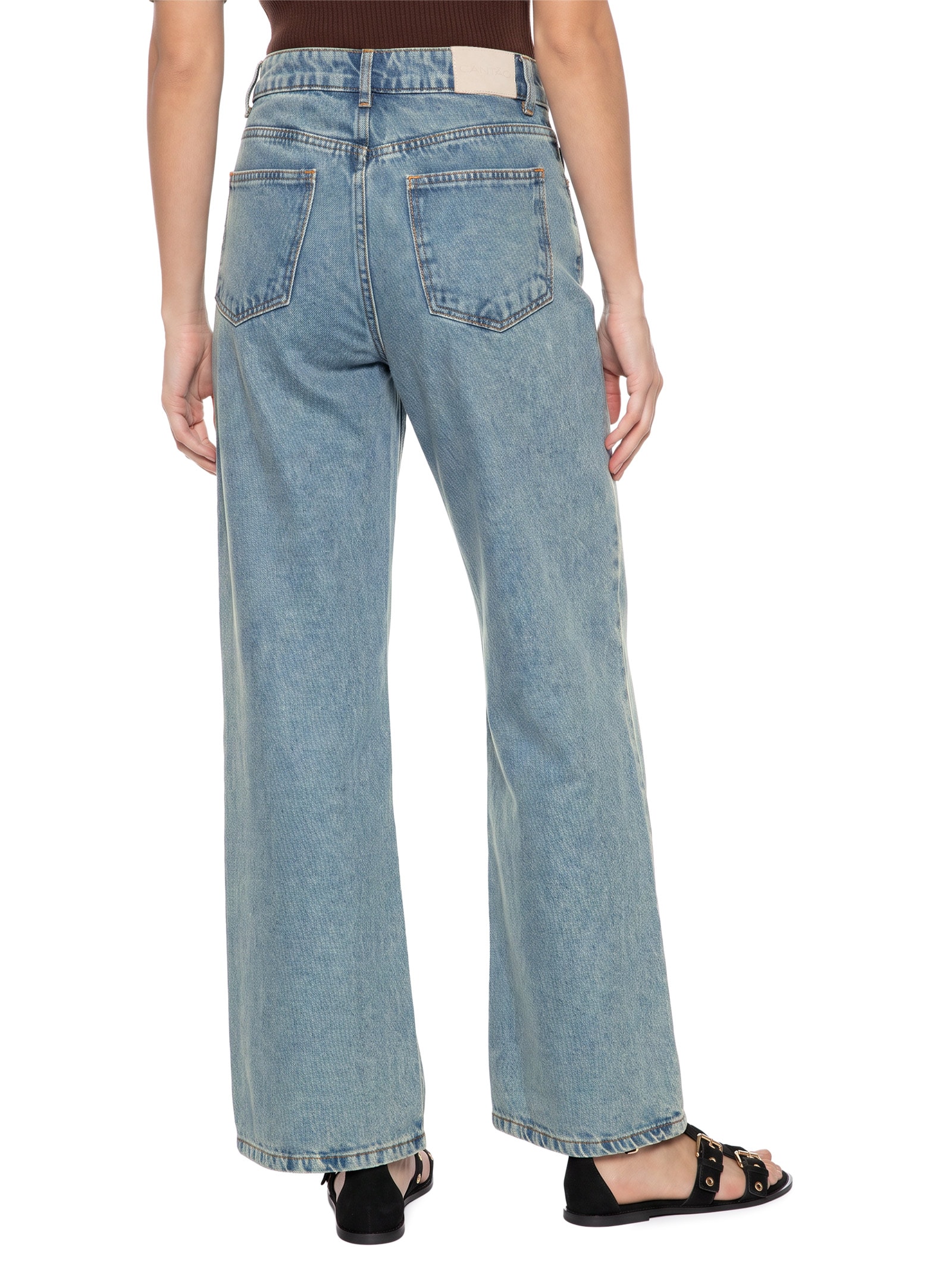 Calça Feminina Jeans A Wide Leg Dirty Azul Cantão