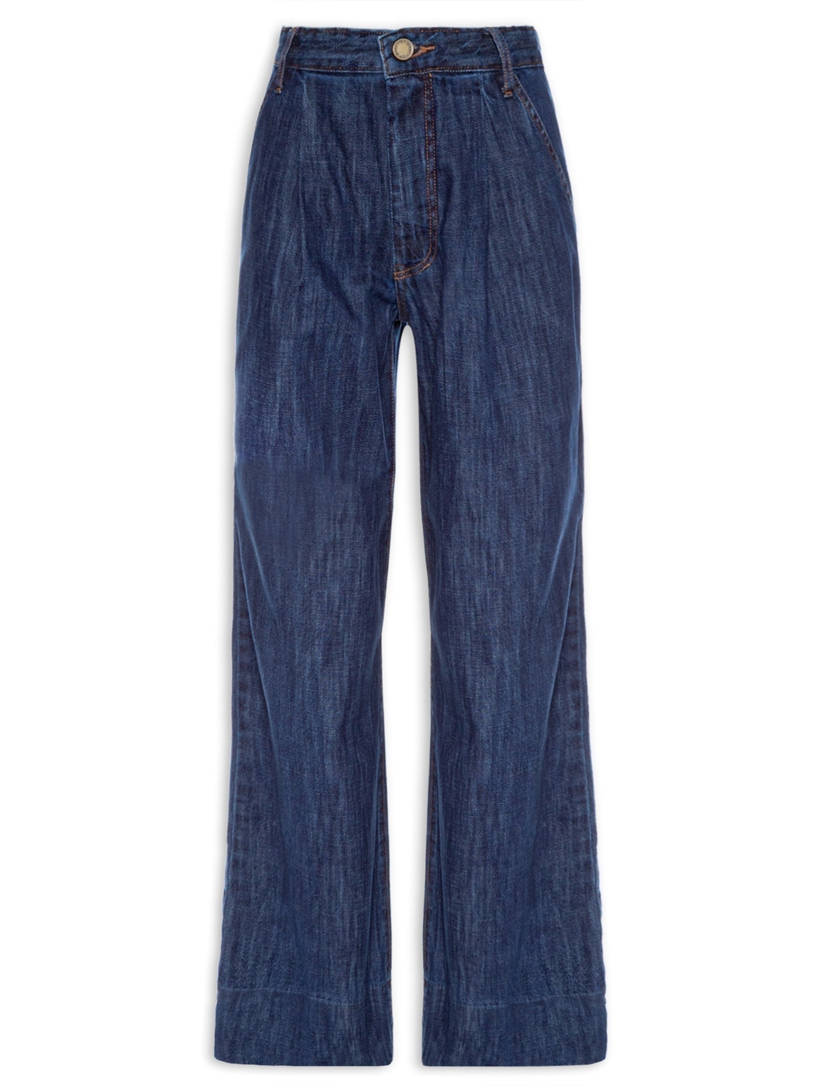 Calça Feminina Jeans Alfaiataria Pregas Azul Maria Filó