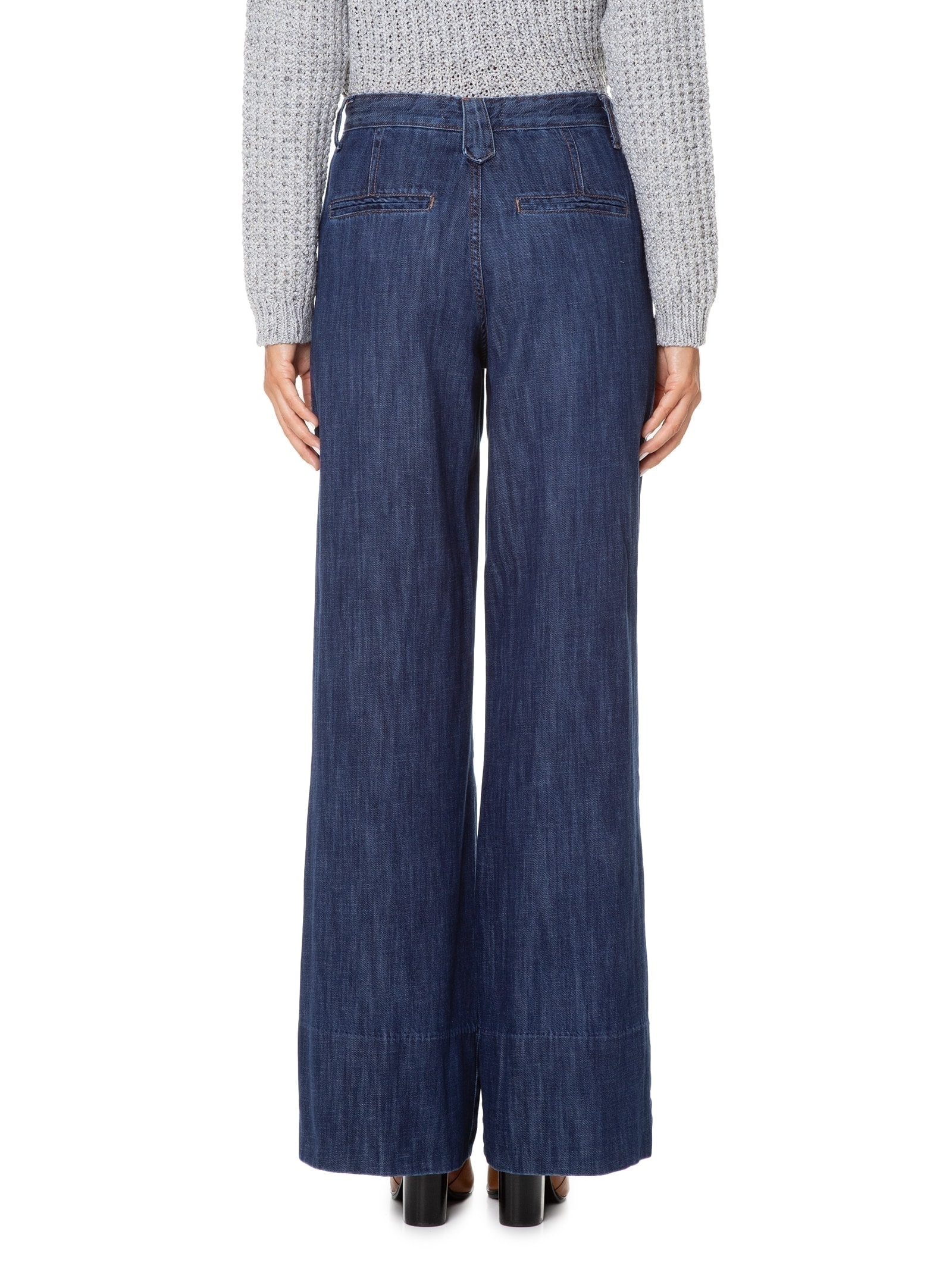 Calça Feminina Jeans Alfaiataria Pregas Azul Maria Filó