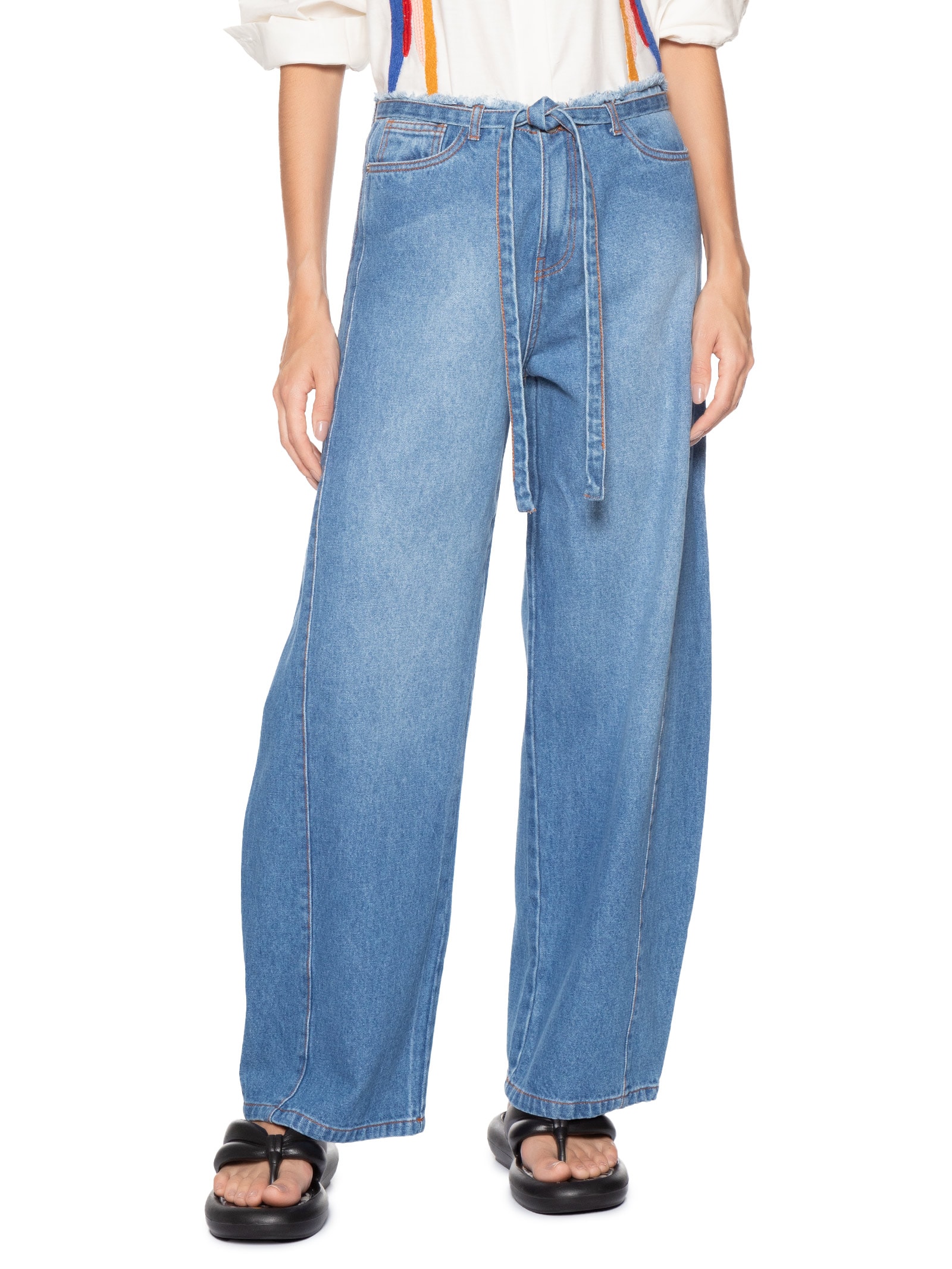 Calça Feminina Jeans Amarração Azul Farm