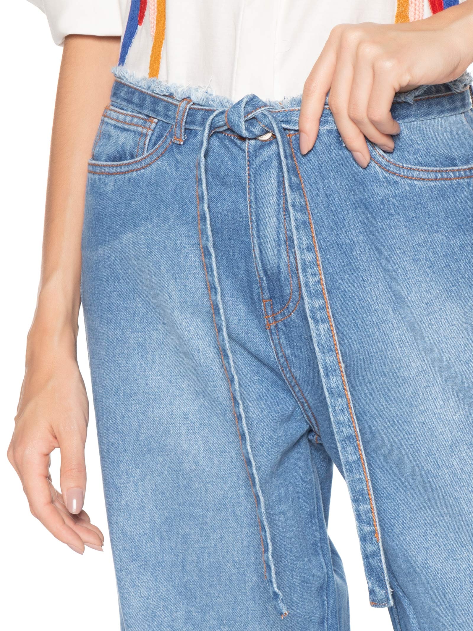 Calça Feminina Jeans Amarração Azul Farm