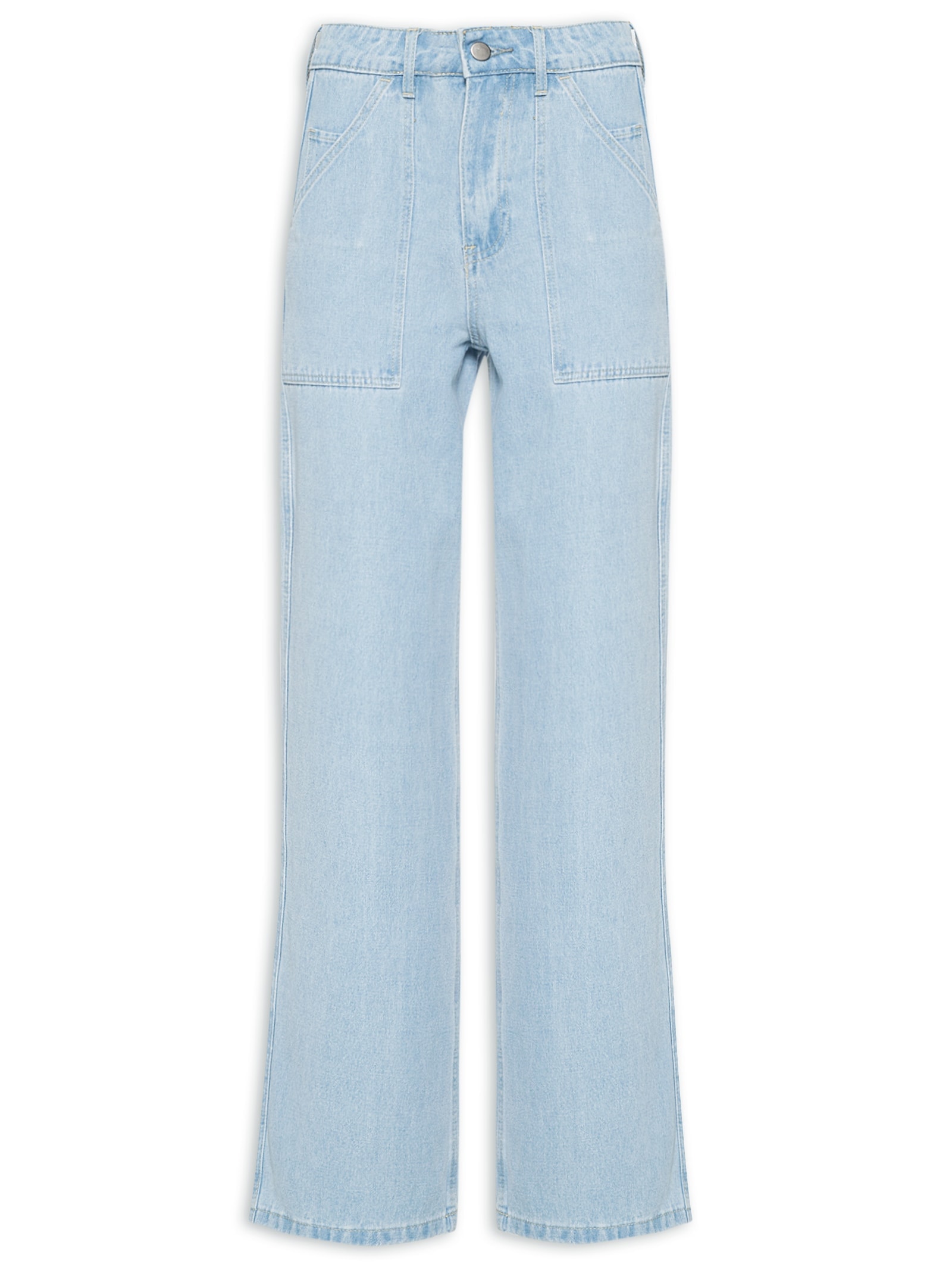 Calça Feminina Jeans Ampla Com Bolsos Frontais Azul Basiq