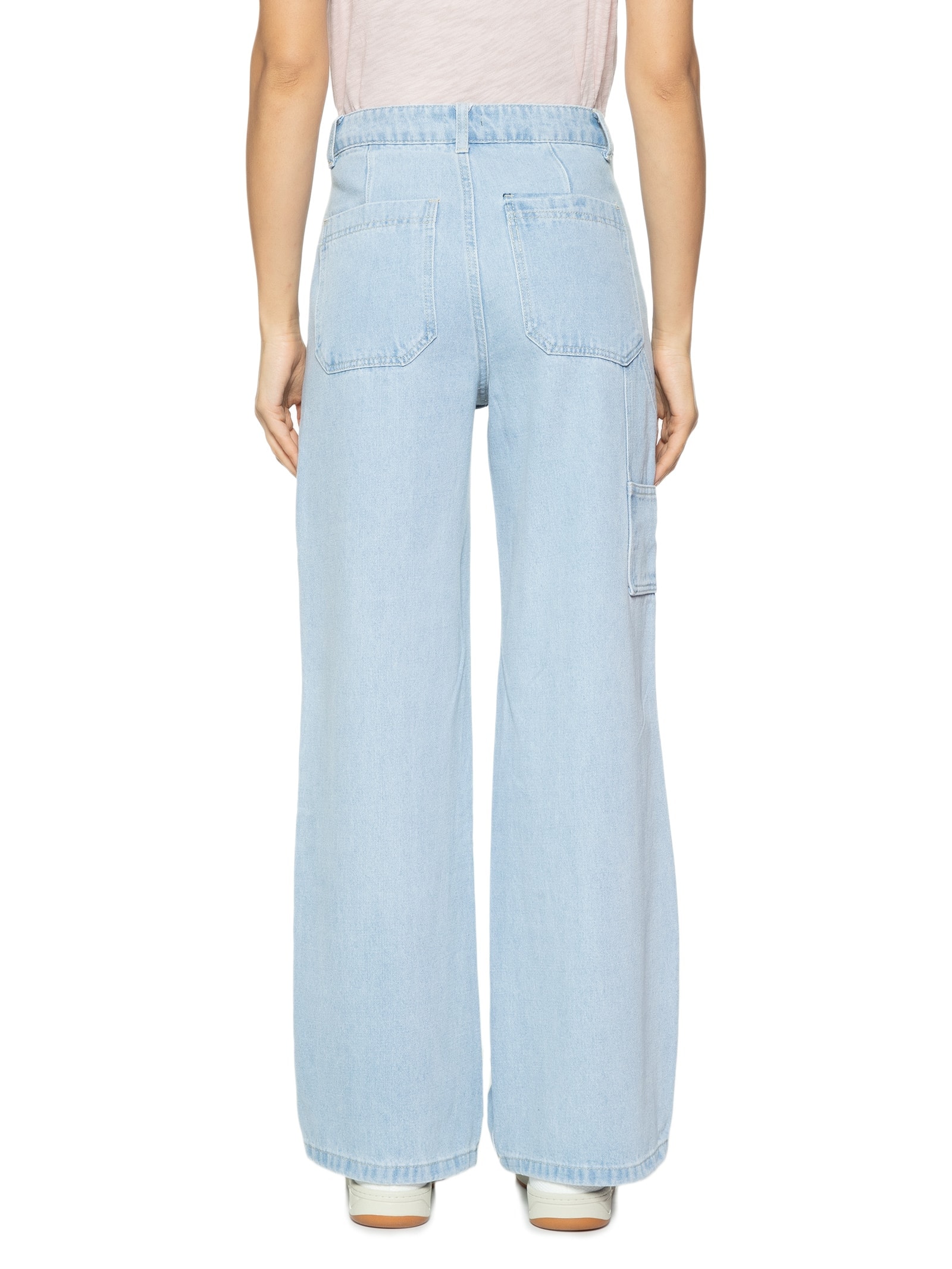 Calça Feminina Jeans Ampla Com Bolsos Frontais Azul Basiq