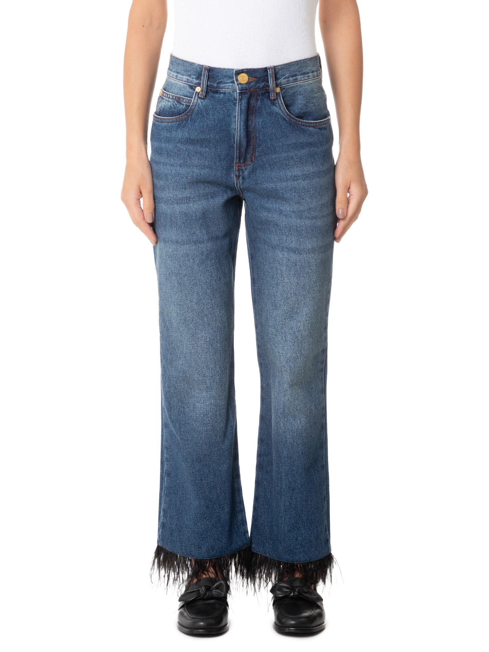 Calça Feminina Jeans Ankle Flace Plumas Azul Animale Jeans