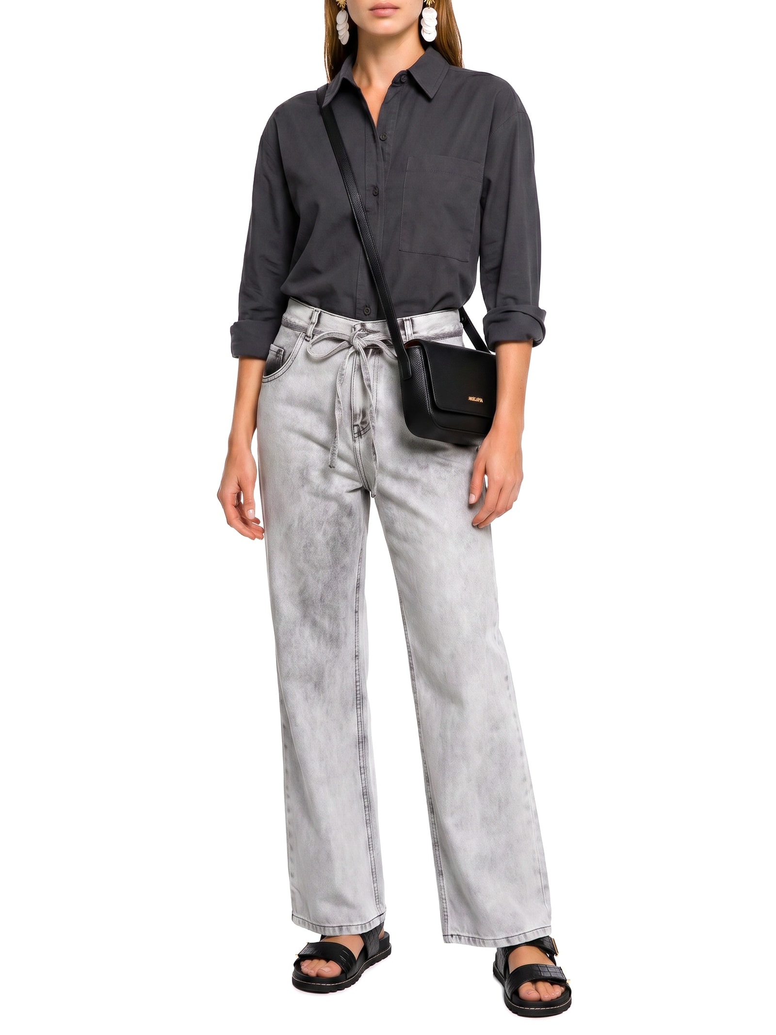 Calça Feminina Jeans B Pantalona Maxi Cinza Cantão