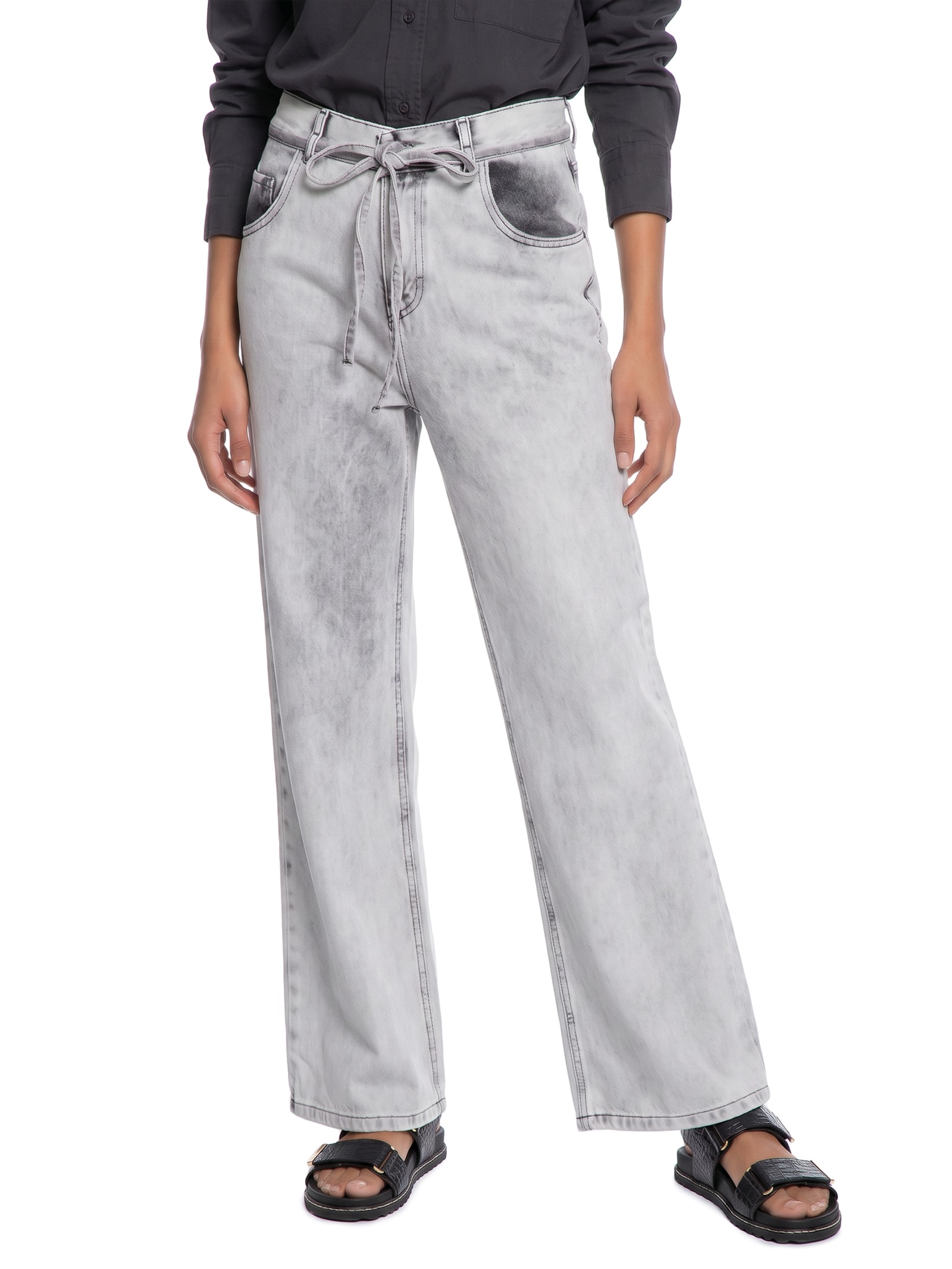 Calça Feminina Jeans B Pantalona Maxi Cinza Cantão
