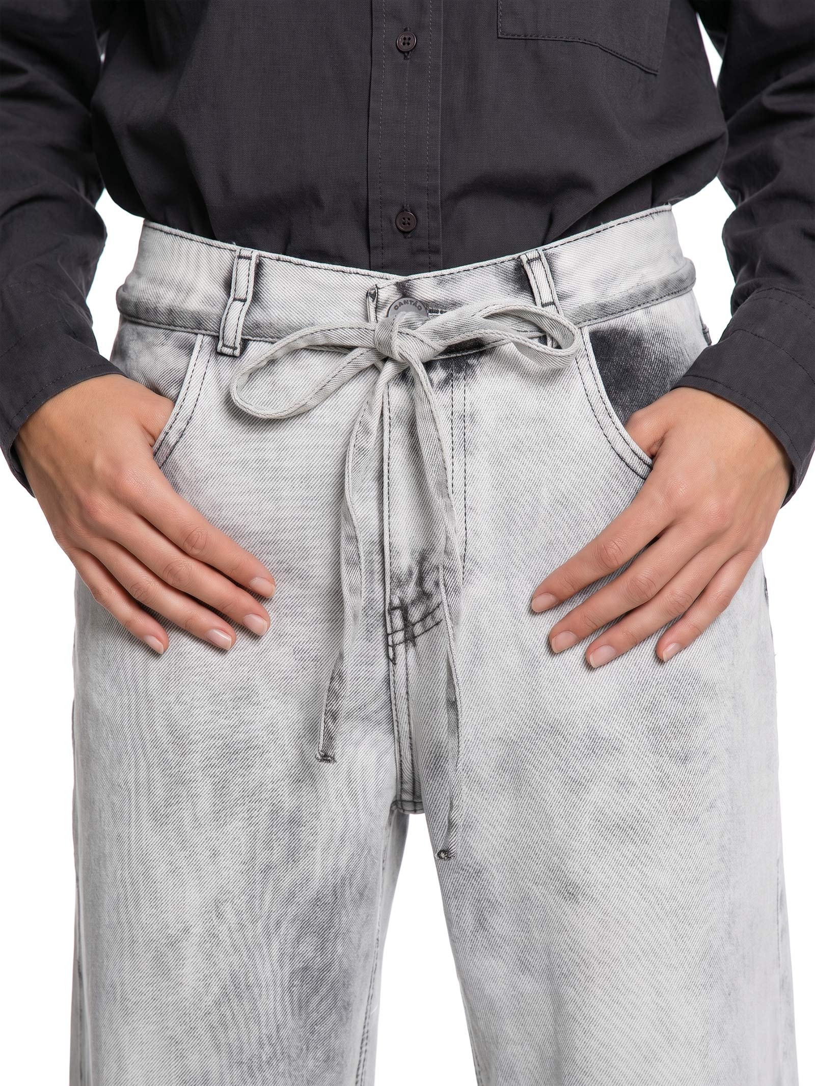 Calça Feminina Jeans B Pantalona Maxi Cinza Cantão