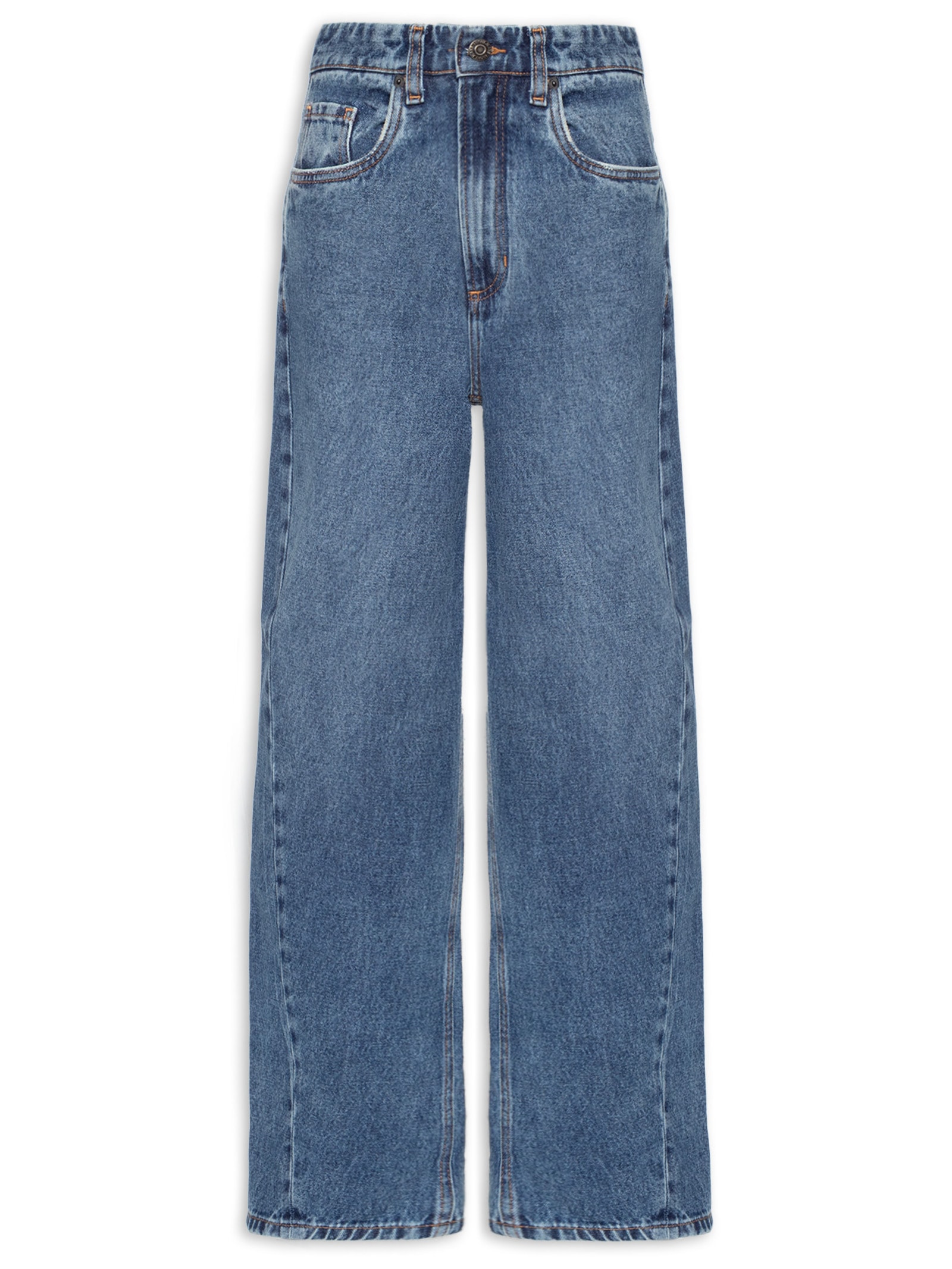 Calça Feminina Jeans Baggy Com Transpasse Folha  – Azul Animale Jeans