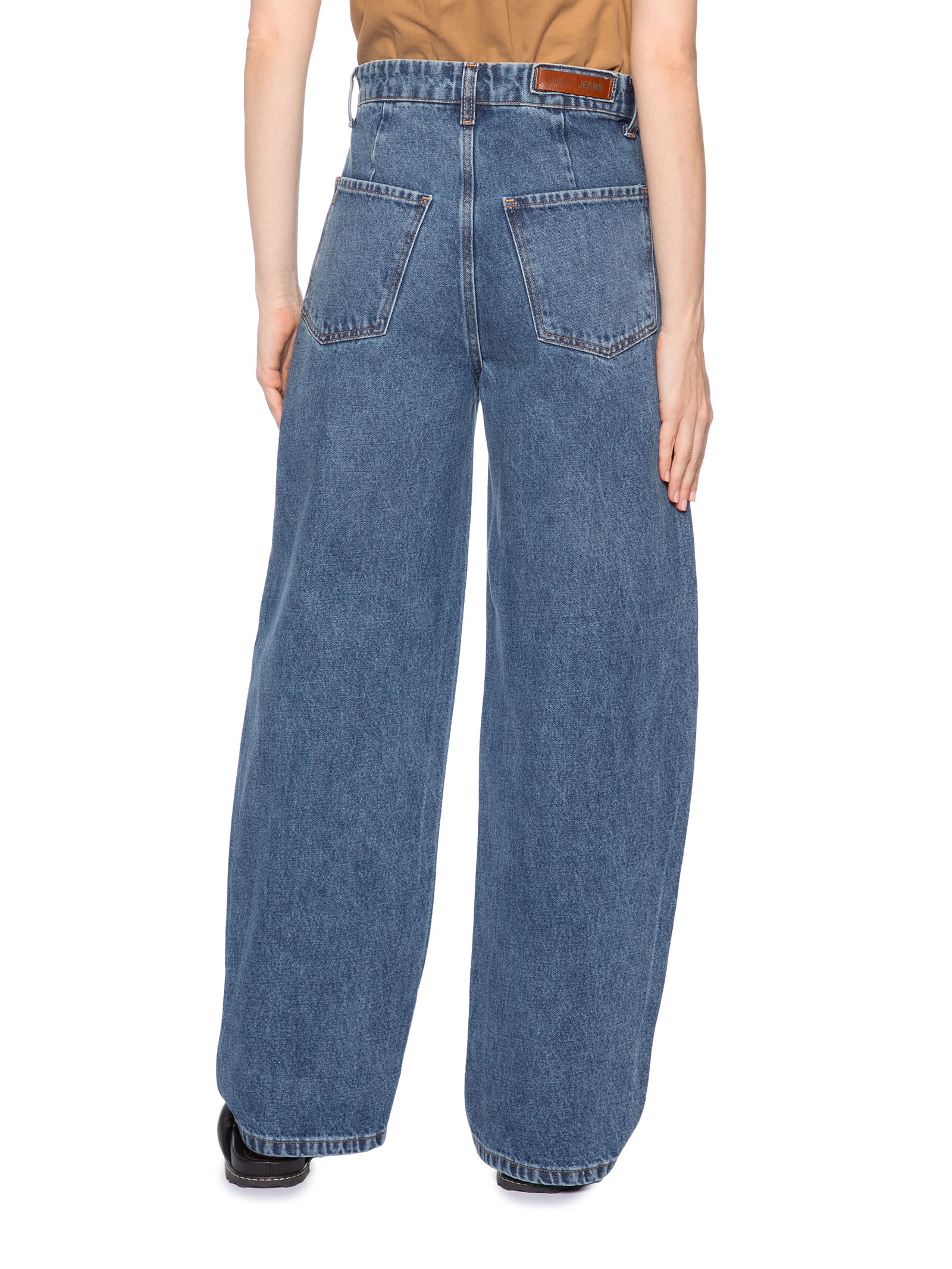 Calça Feminina Jeans Baggy Com Transpasse Folha  – Azul Animale Jeans