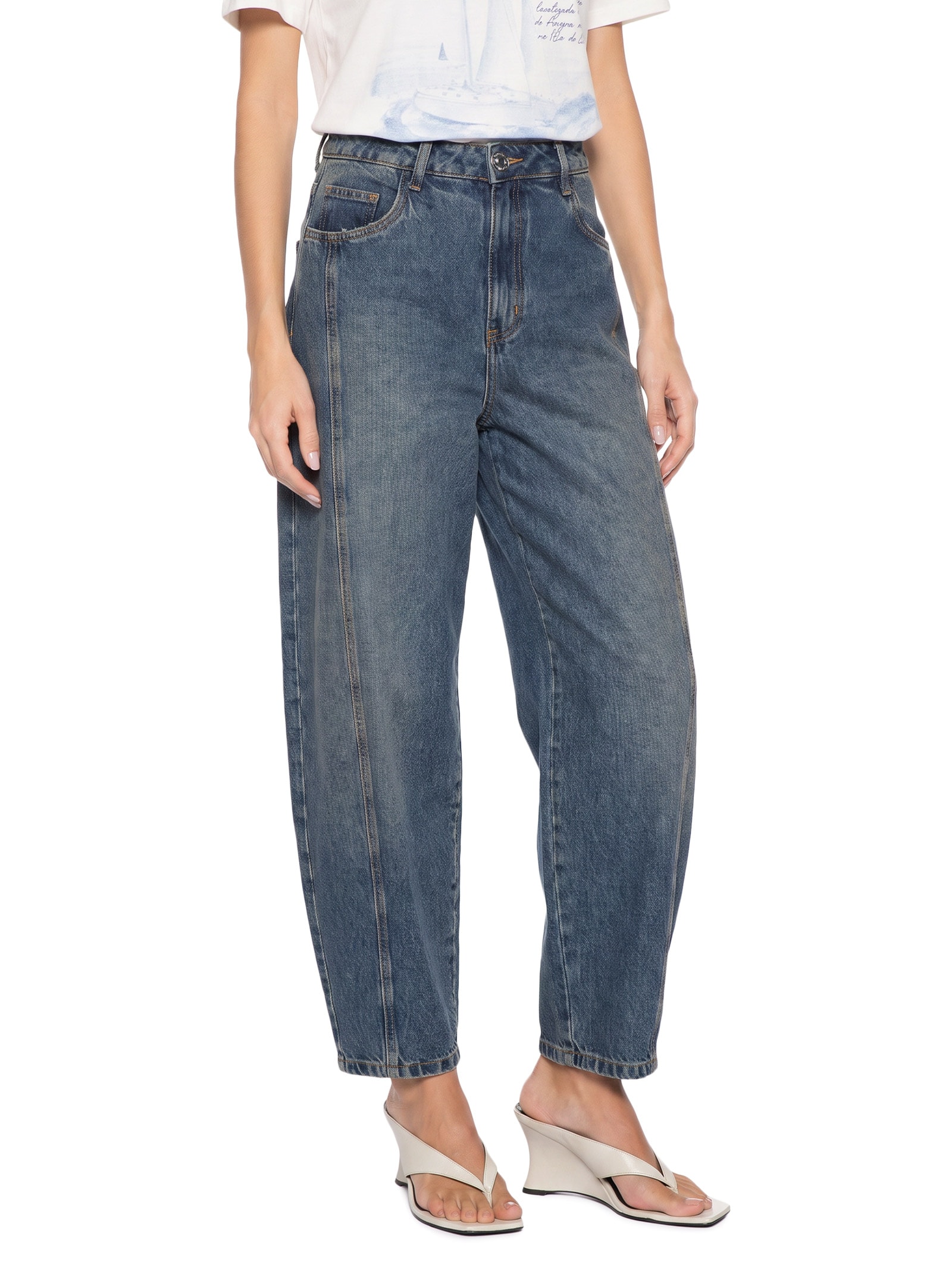 Calça Feminina Jeans Ballon Curve Cintura Média Azul My Favorite
