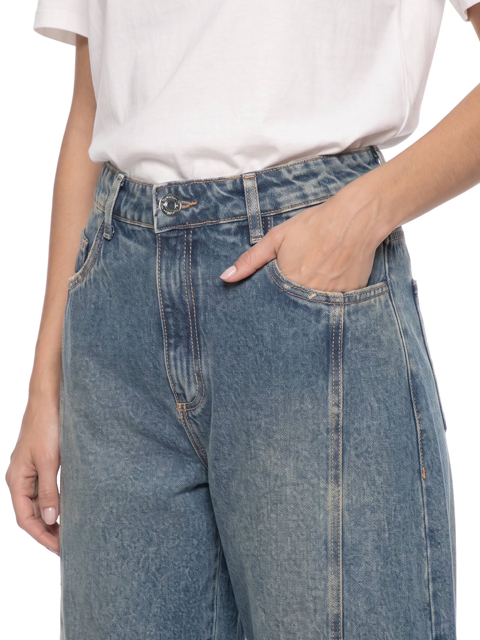 Calça Feminina Jeans Ballon Curve Cintura Média Azul My Favorite