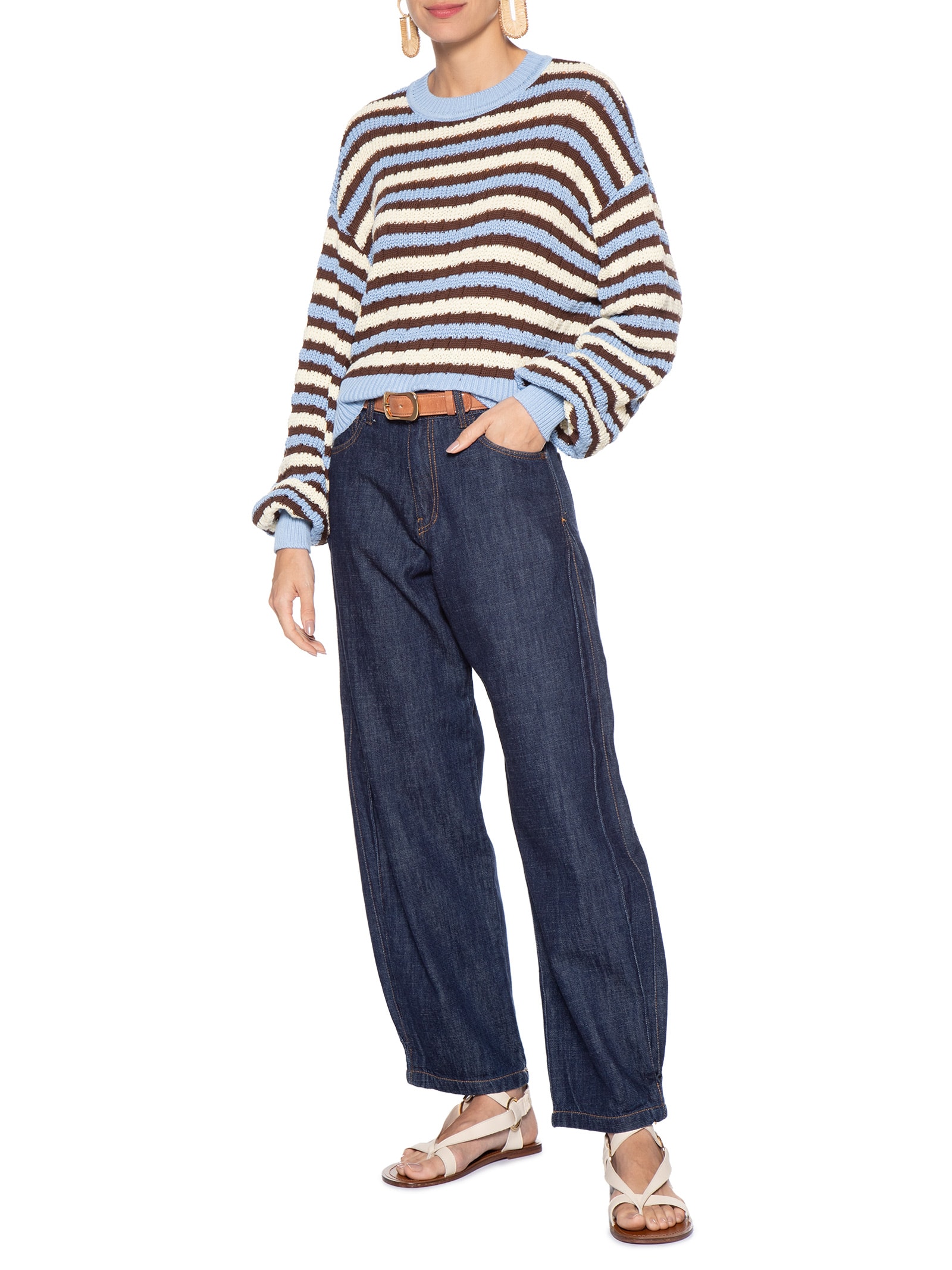 Calça Feminina Jeans Balloon Prega Lateral Azul Dress To