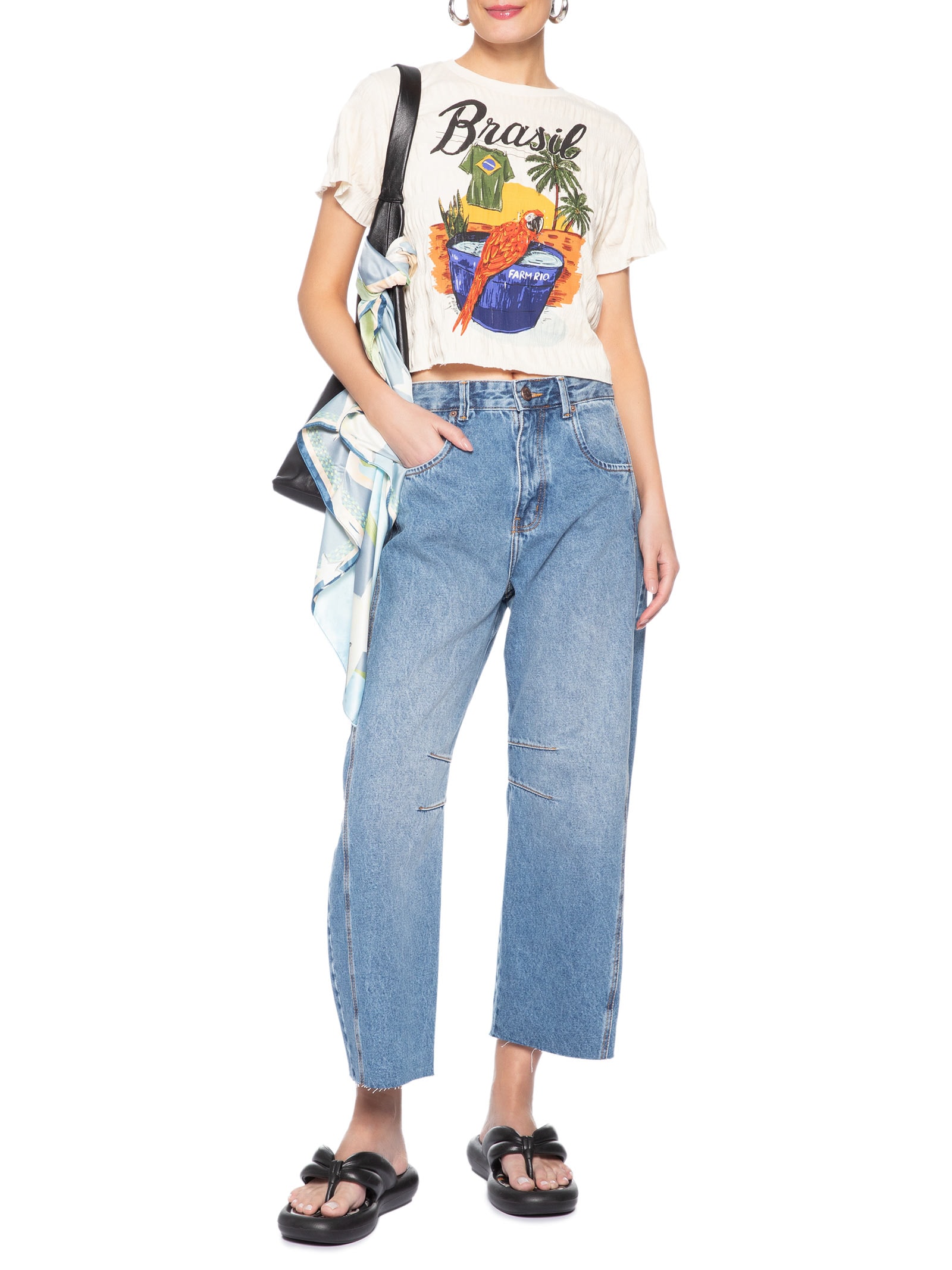 Calça Feminina Jeans Barrel Azul Farm
