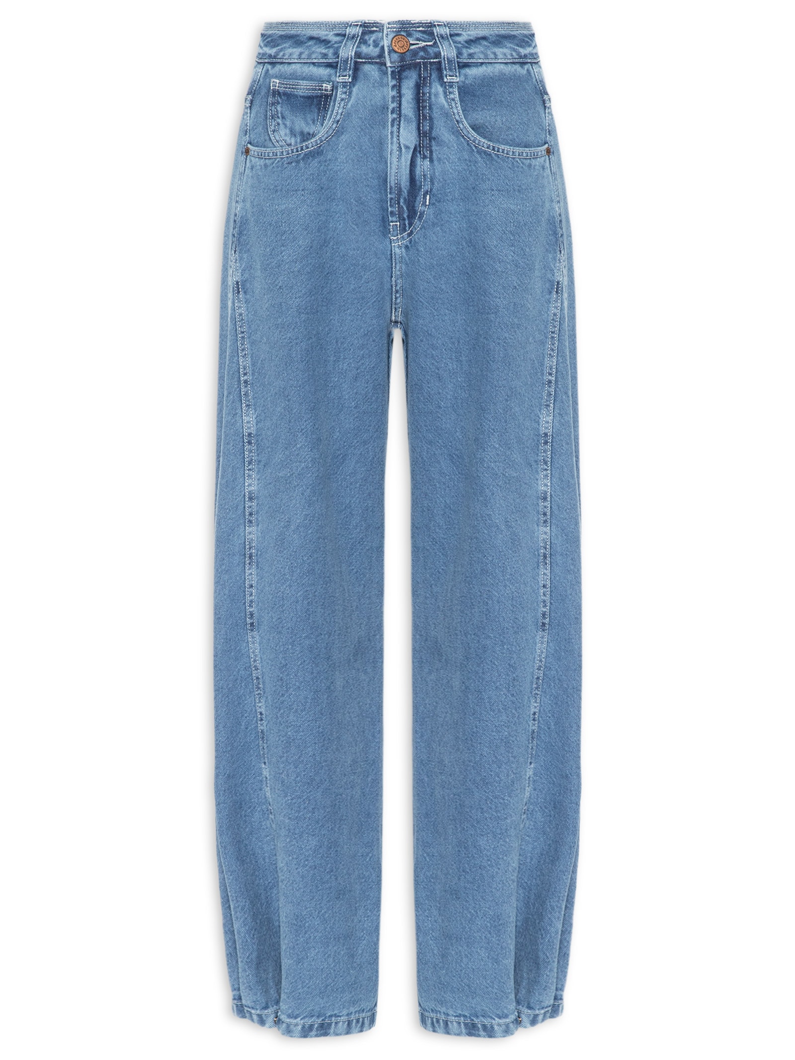 Calça Feminina Jeans Barrel Delavê Regulagem Azul Dress To