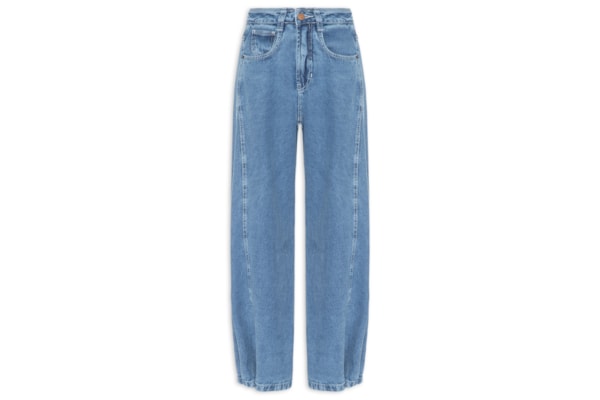 Calça Feminina Jeans Barrel Delavê Regulagem - Azul