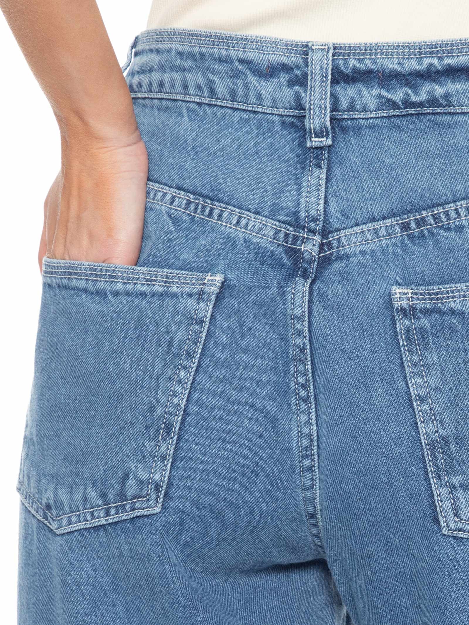 Calça Feminina Jeans Barrel Delavê Regulagem Azul Dress To