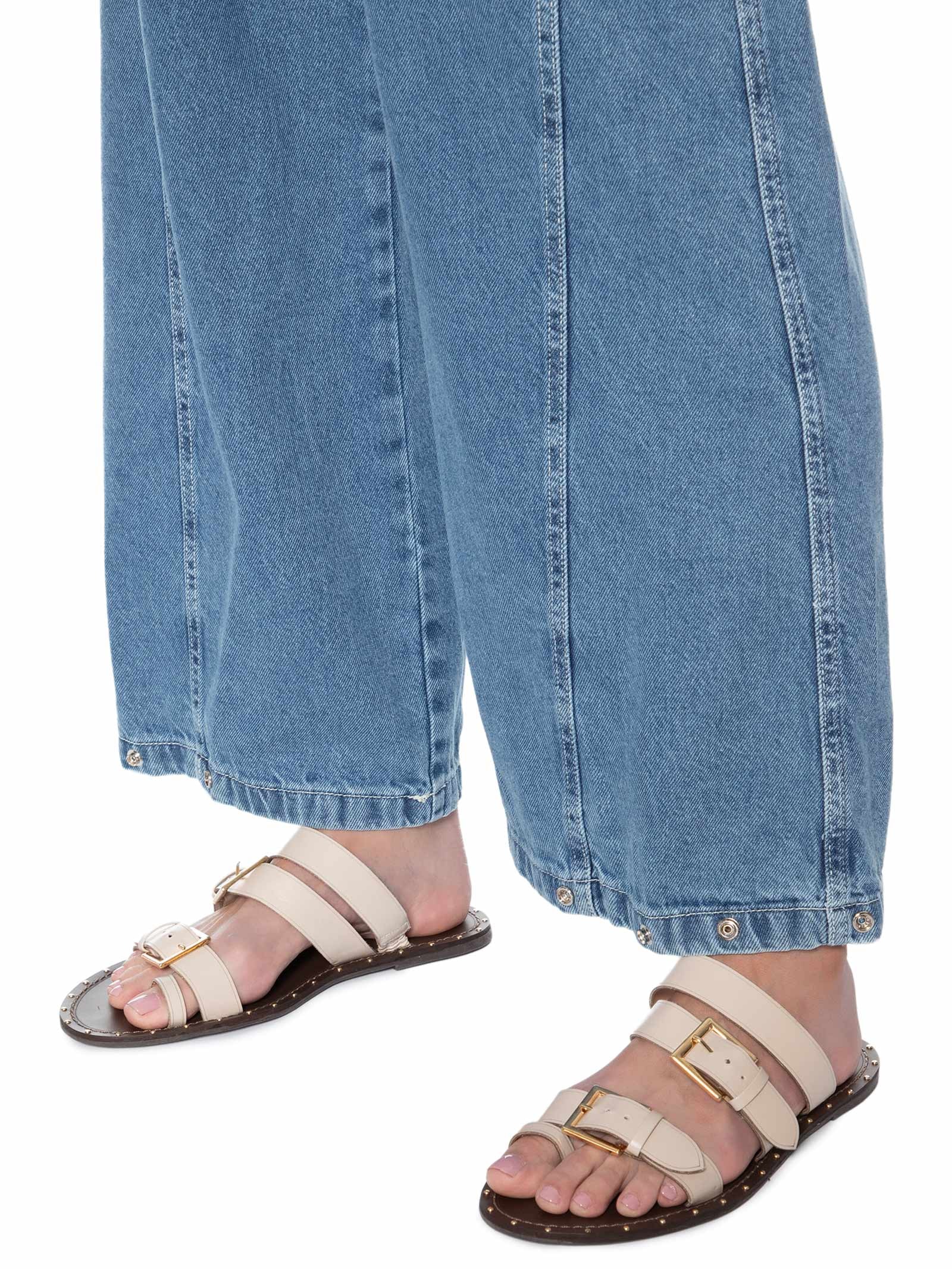 Calça Feminina Jeans Barrel Delavê Regulagem Azul Dress To