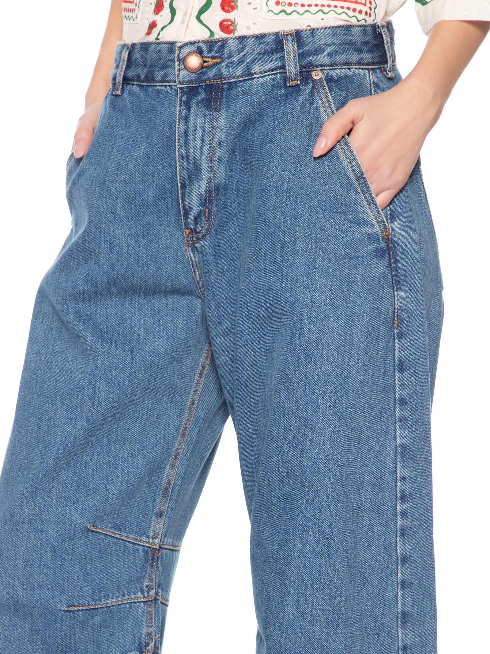 Calça Feminina Jeans Barrel Karina Azul Farm