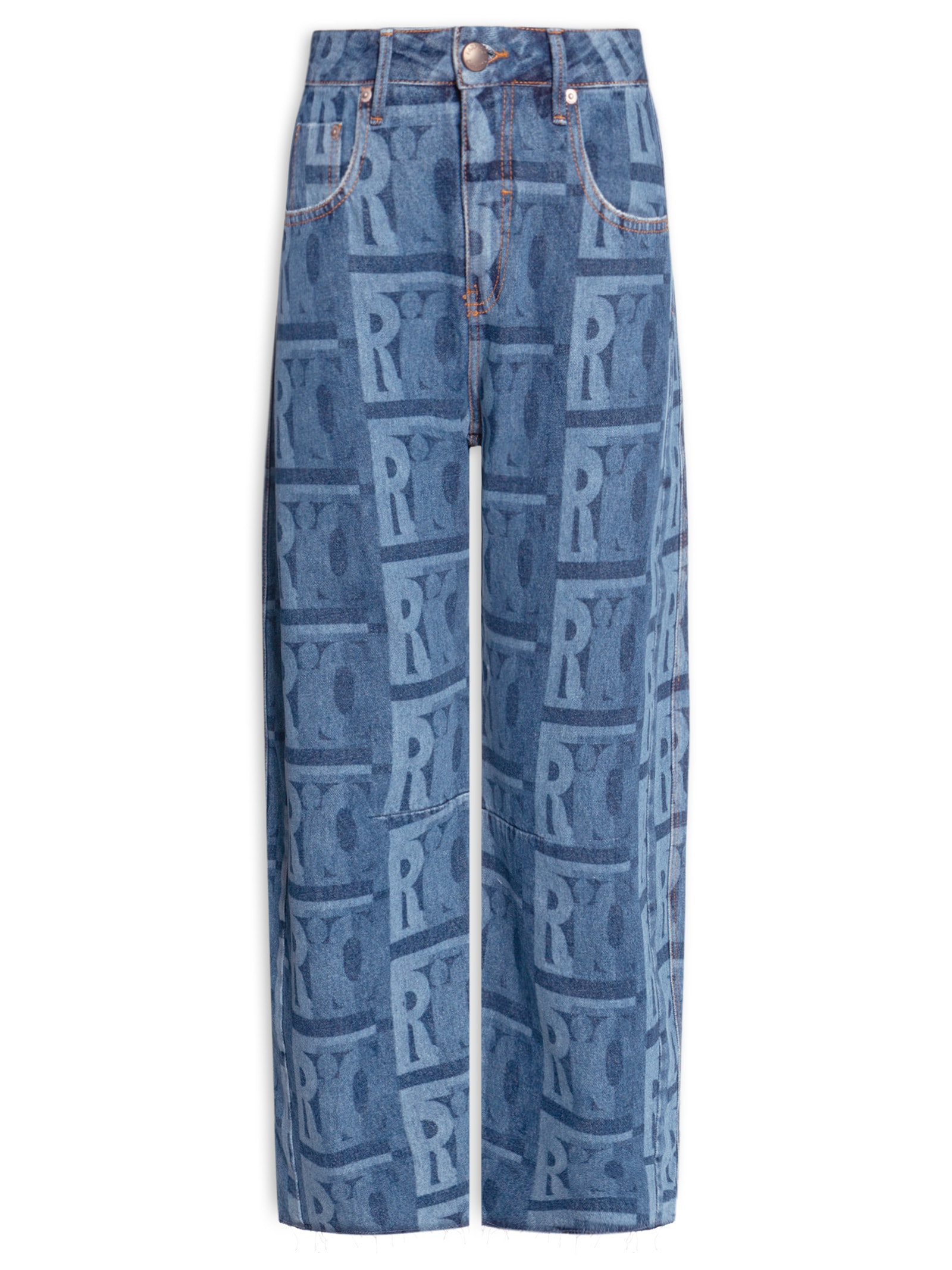 Calça Feminina Jeans Barrel Laser Rio Gráfico Azul Farm