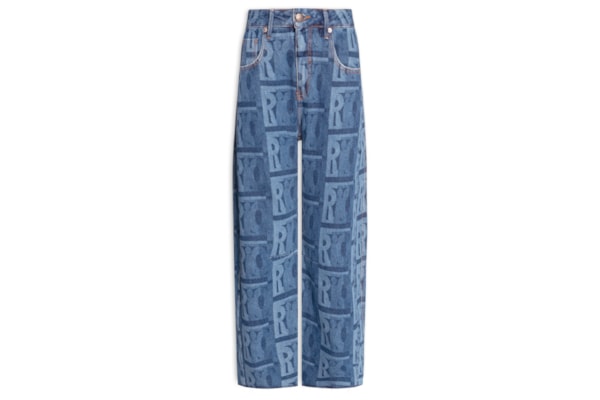 Calça Feminina Jeans Barrel Laser Rio Gráfico - Azul
