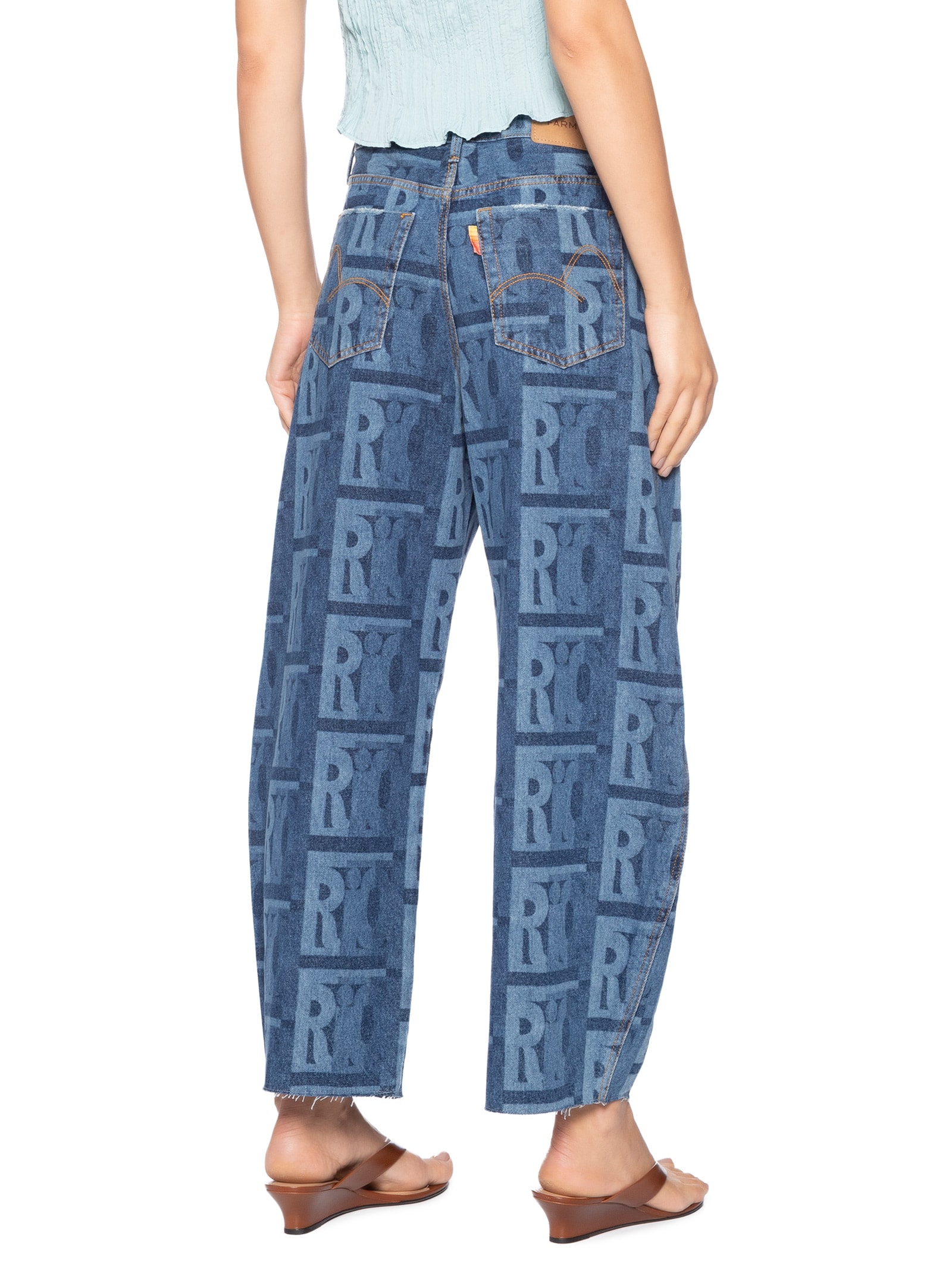 Calça Feminina Jeans Barrel Laser Rio Gráfico Azul Farm