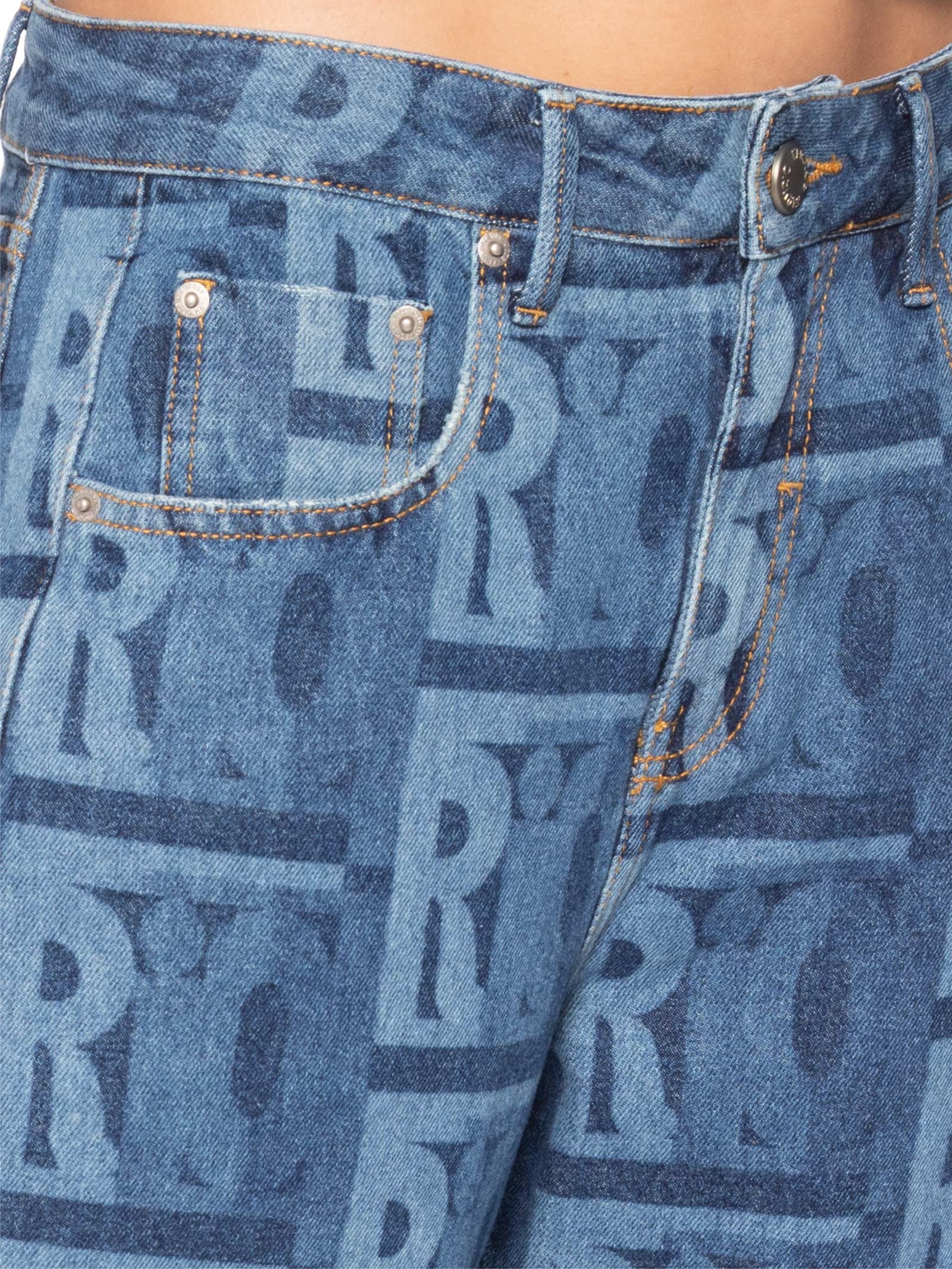 Calça Feminina Jeans Barrel Laser Rio Gráfico Azul Farm