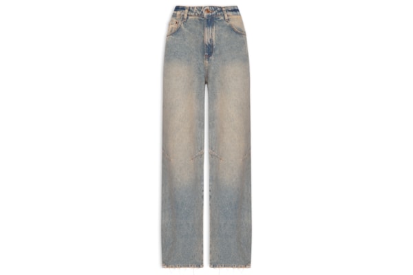 Calça Feminina Jeans Barrel Leg Cintura Média - Azul