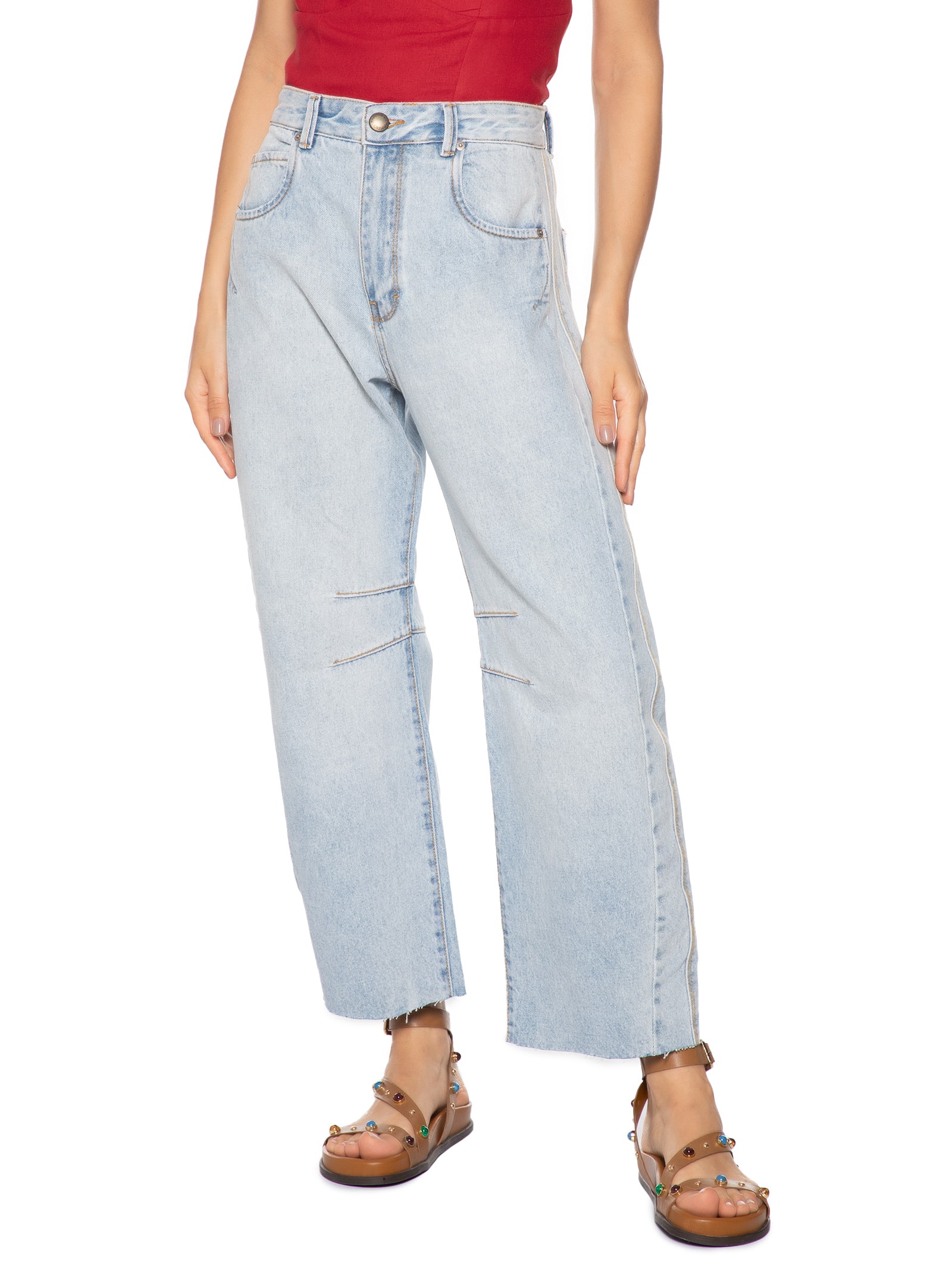 Calça Feminina Jeans Barrel Mare Do Sol Azul Farm