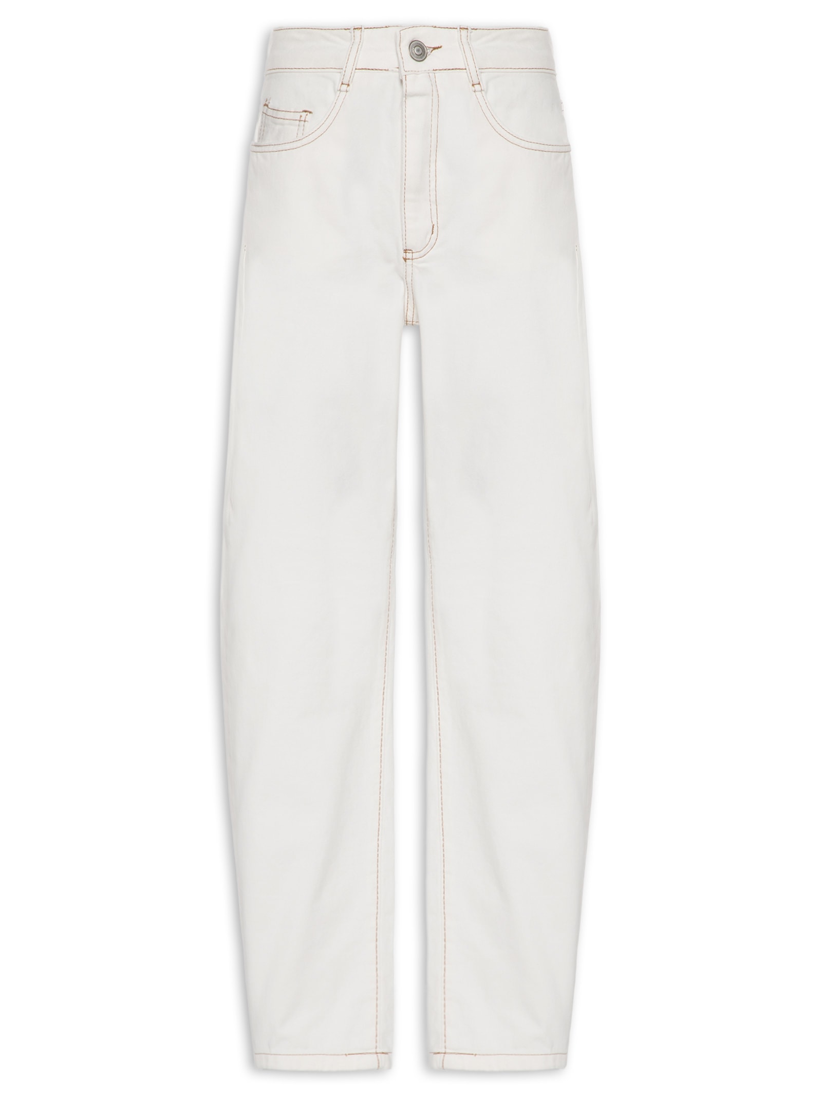 Calça Feminina Jeans Barrel Off White Basiq