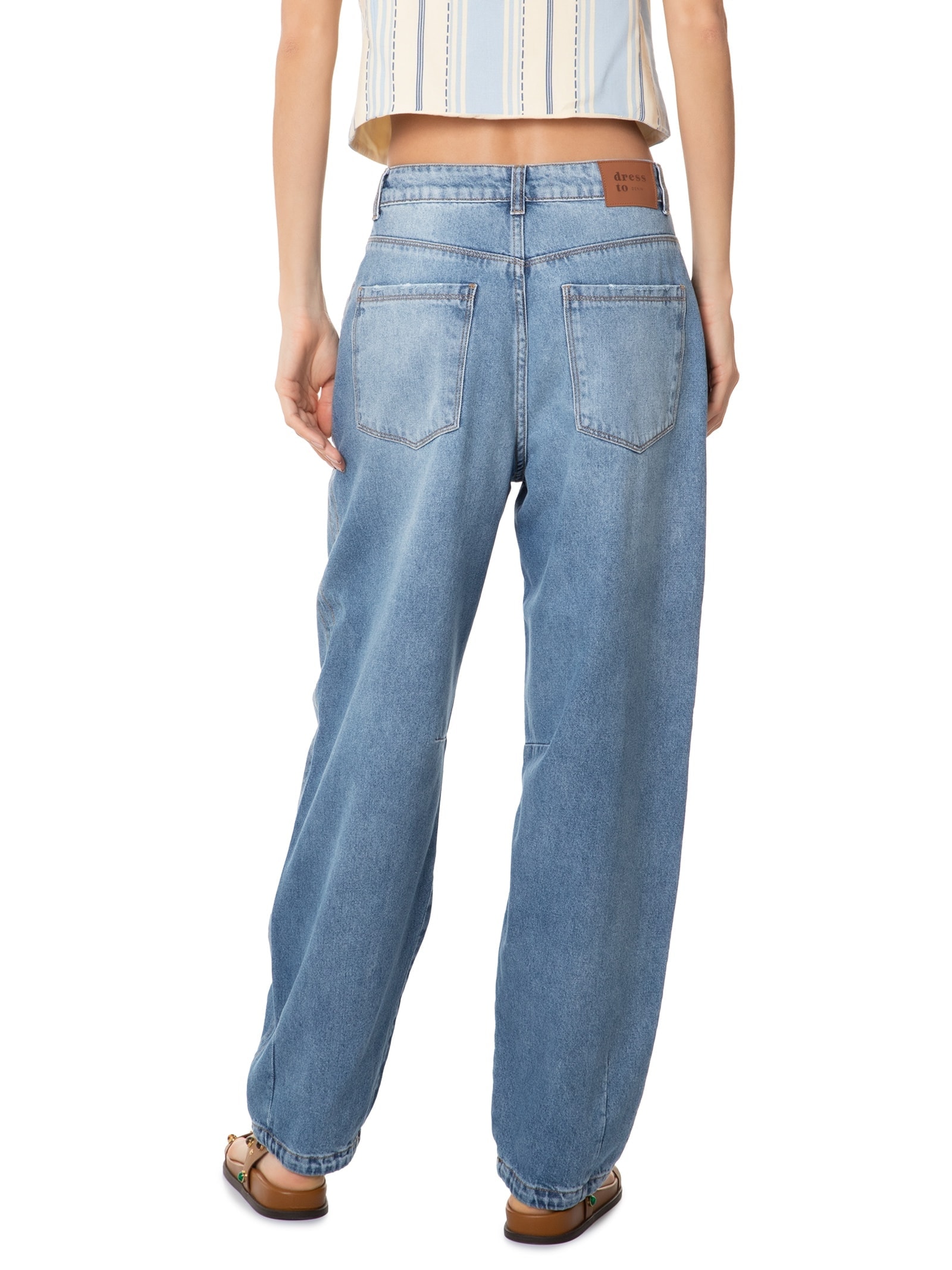 Calça Feminina Jeans Barrel Pesponto Jeans Dress To