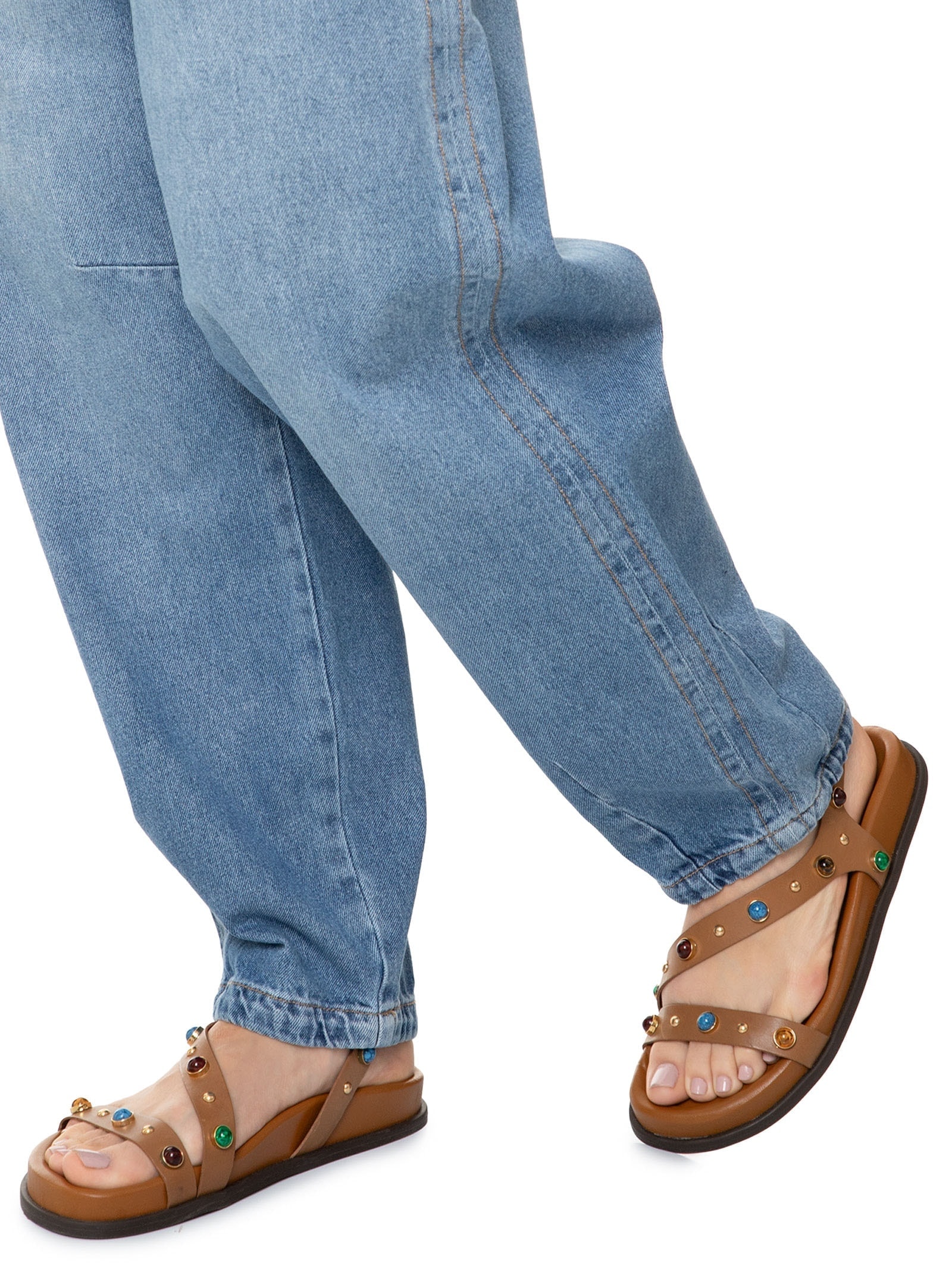 Calça Feminina Jeans Barrel Pesponto Jeans Dress To