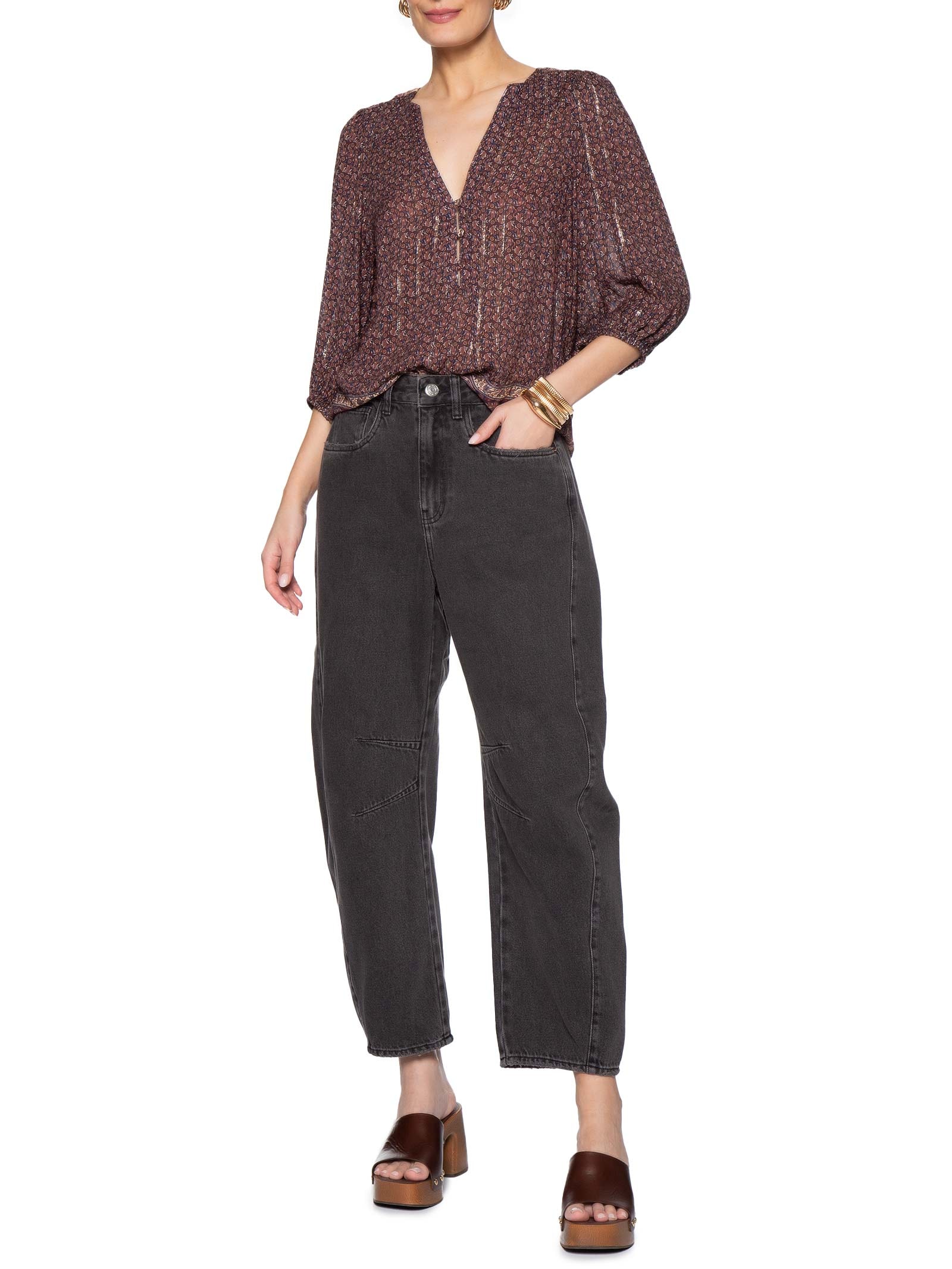 Calça Feminina Jeans Barrel Preto Maria Filó