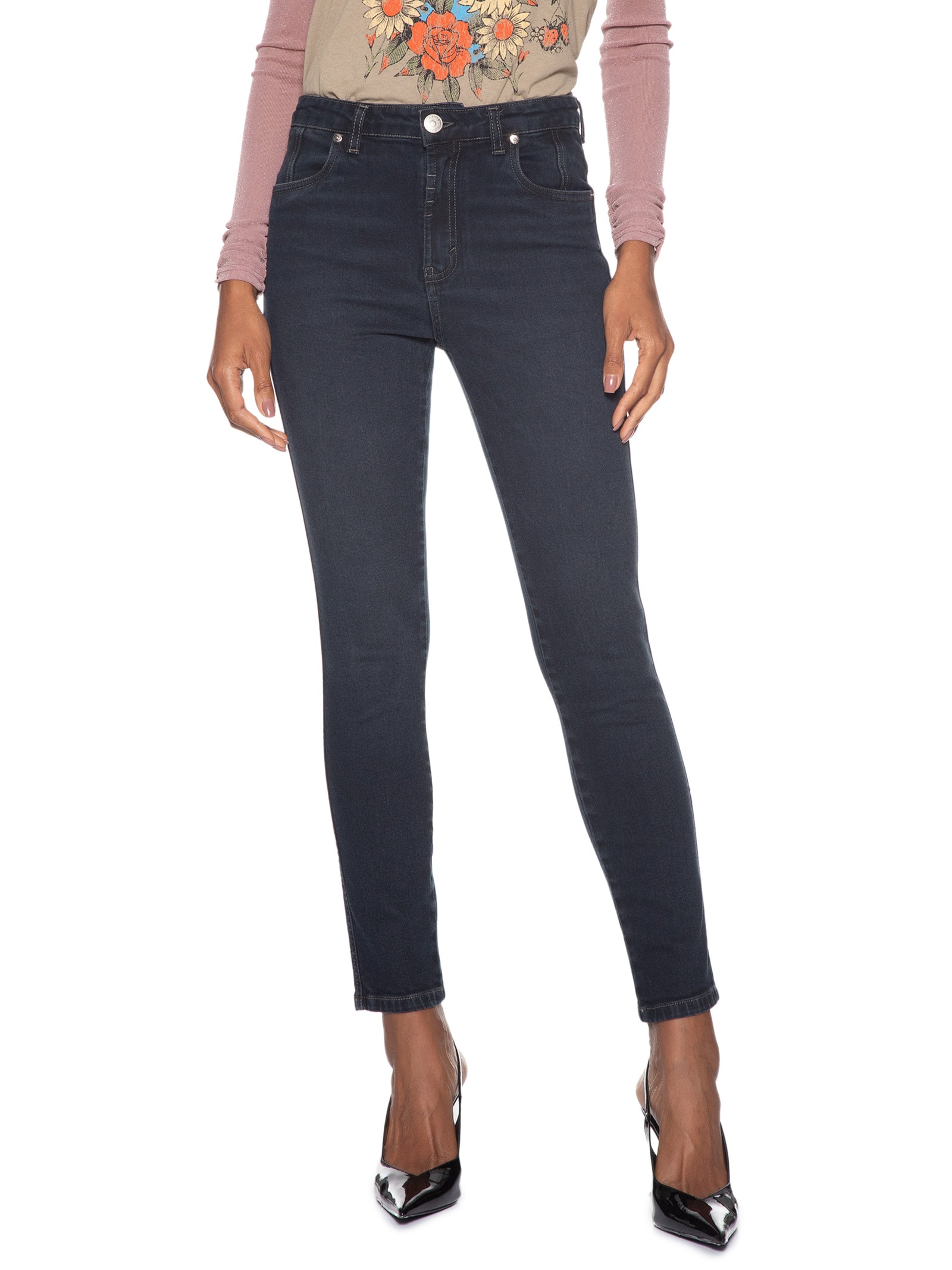 Calça Feminina Jeans Basic Midi Preto Animale Jeans