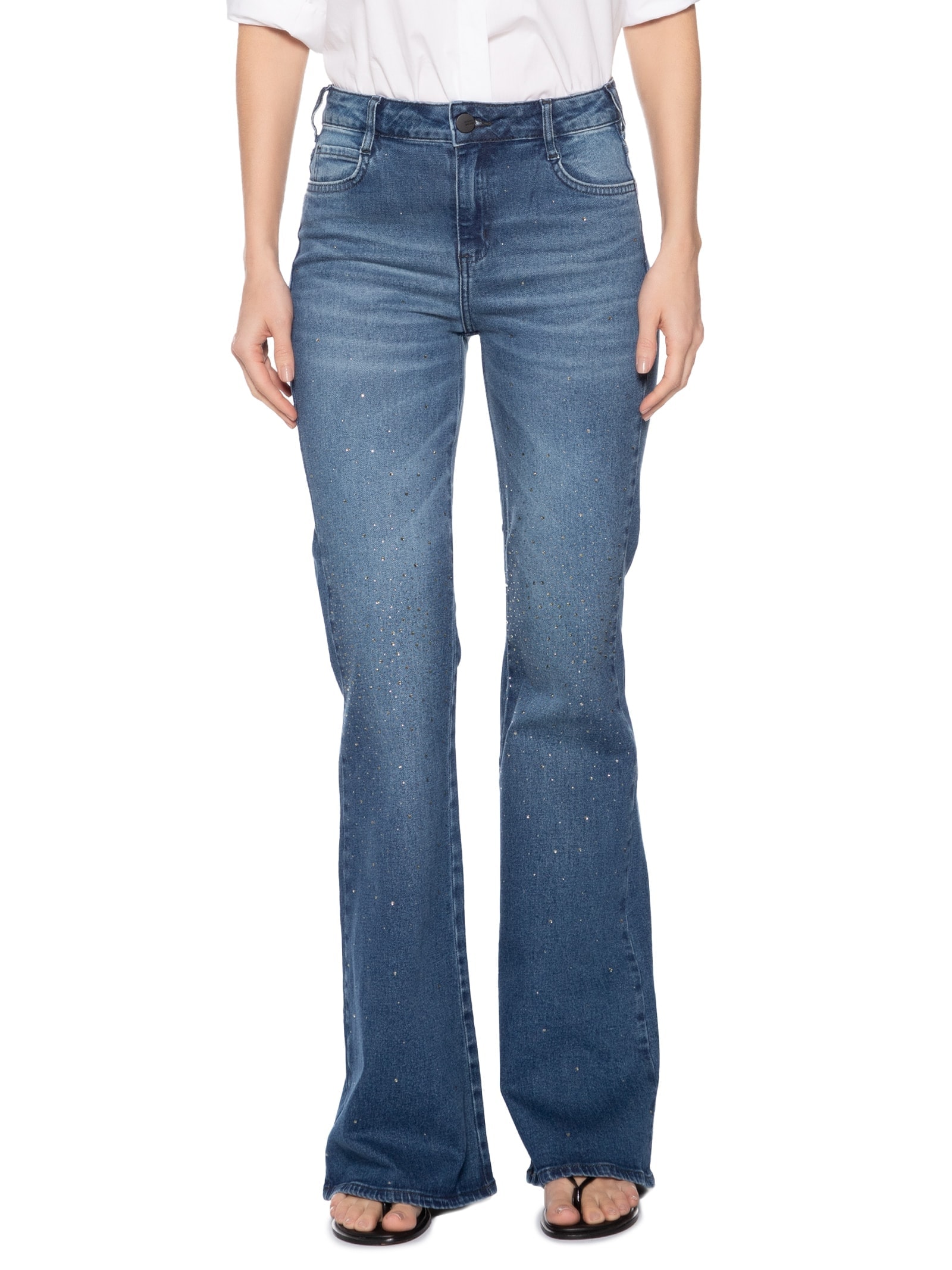 Calça Feminina Jeans Bia Flare Com Aplicação Azul Colcci