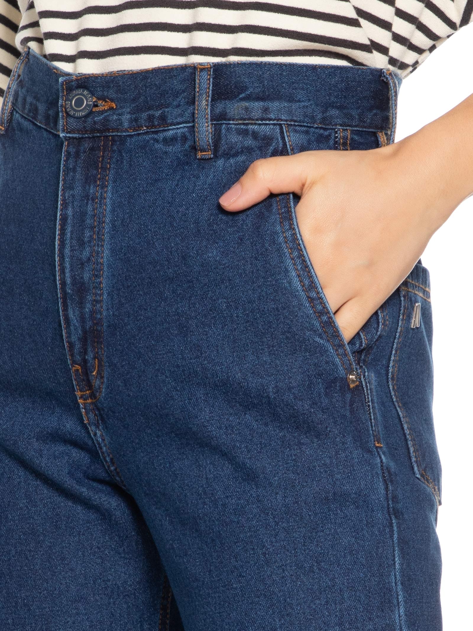 Calça Feminina Jeans Boot 70s Bolso Embutido Azul Animale Jeans