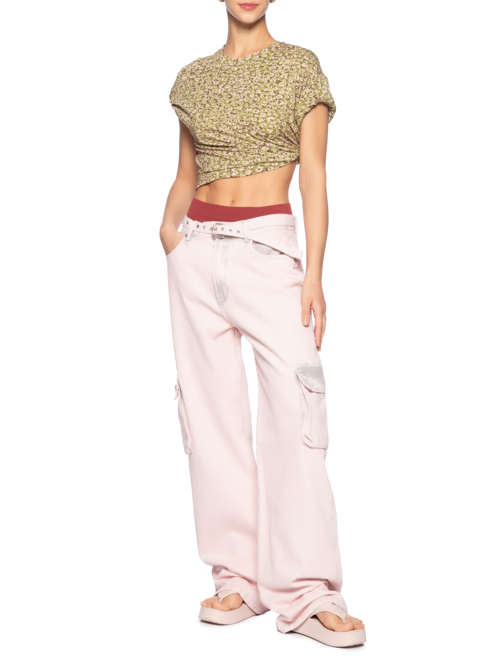 Calça Feminina Jeans Boot 70S Cargo Cinto Rosa Animale Jeans