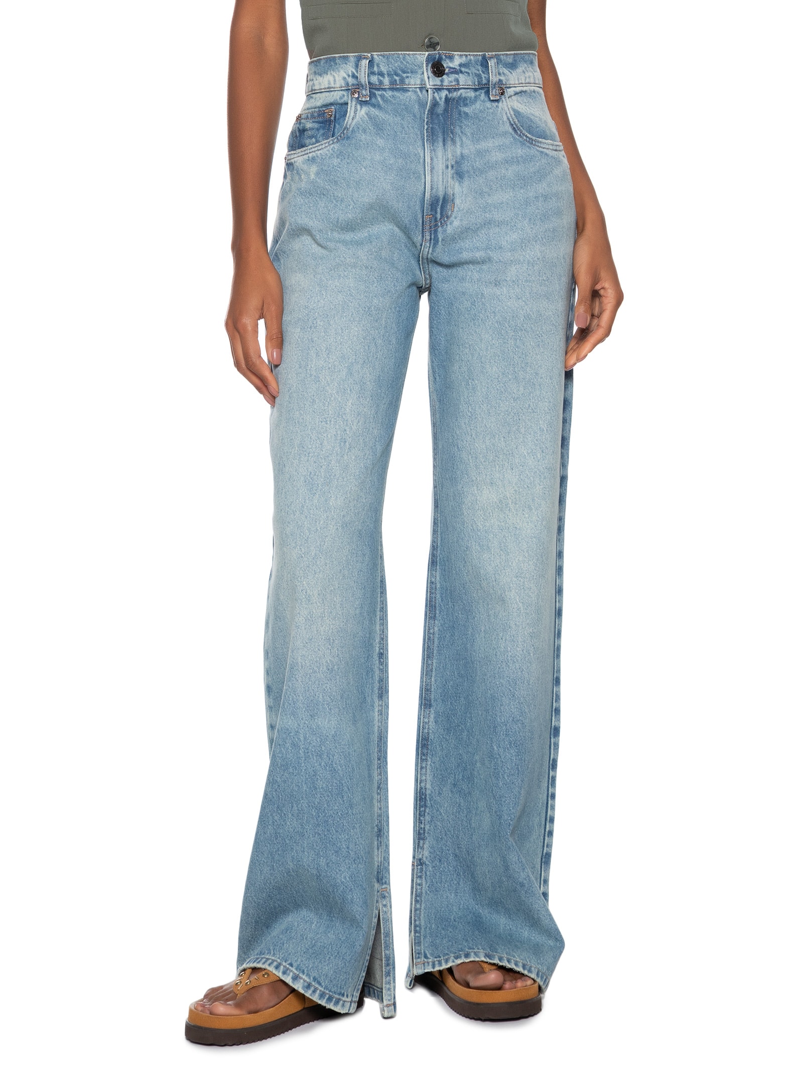 Calça Feminina Jeans Boot 70's Fenda Azul Animale Jeans