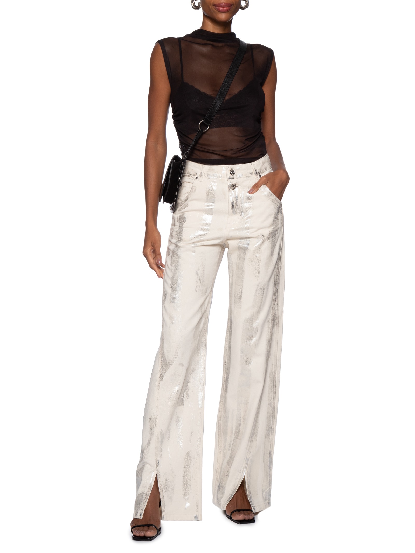 Calça Feminina Jeans Boot 70s Foil Metalizada Off White Animale Jeans