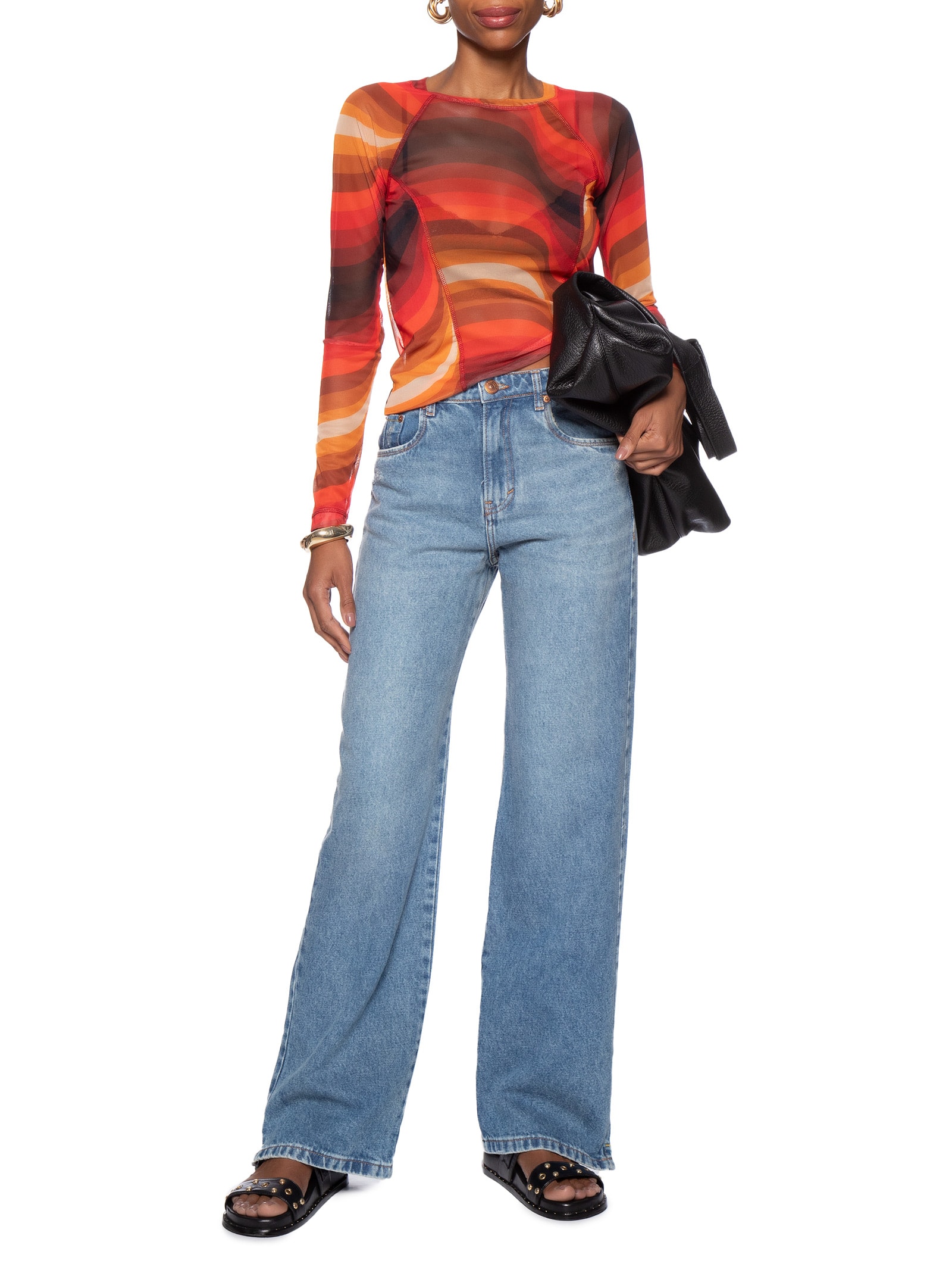 Calça Feminina Jeans Boot 70s Puídos Azul Animale Jeans