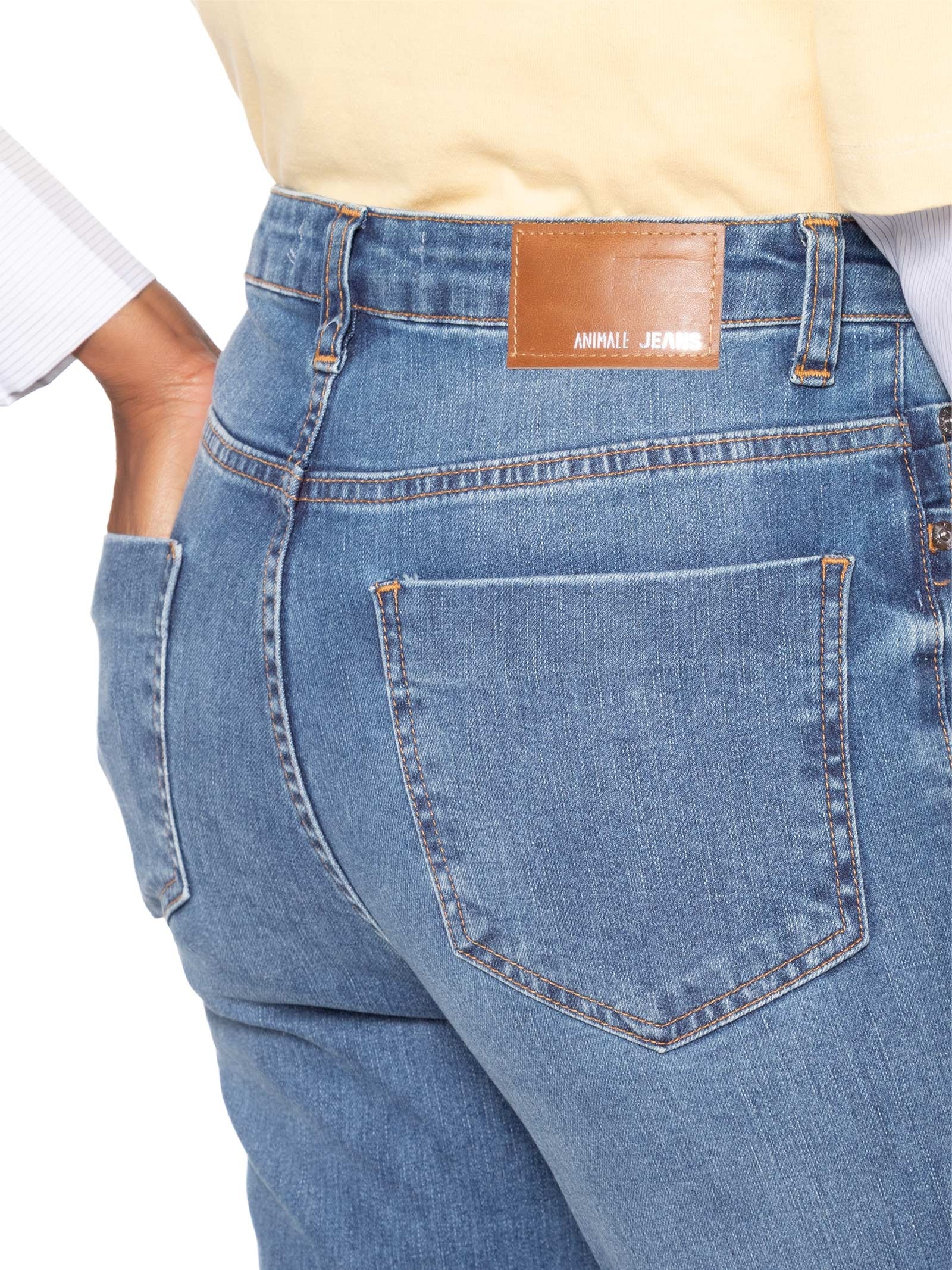 Calça Feminina Jeans Boot Basic High Barra A Fio Azul Animale Jeans