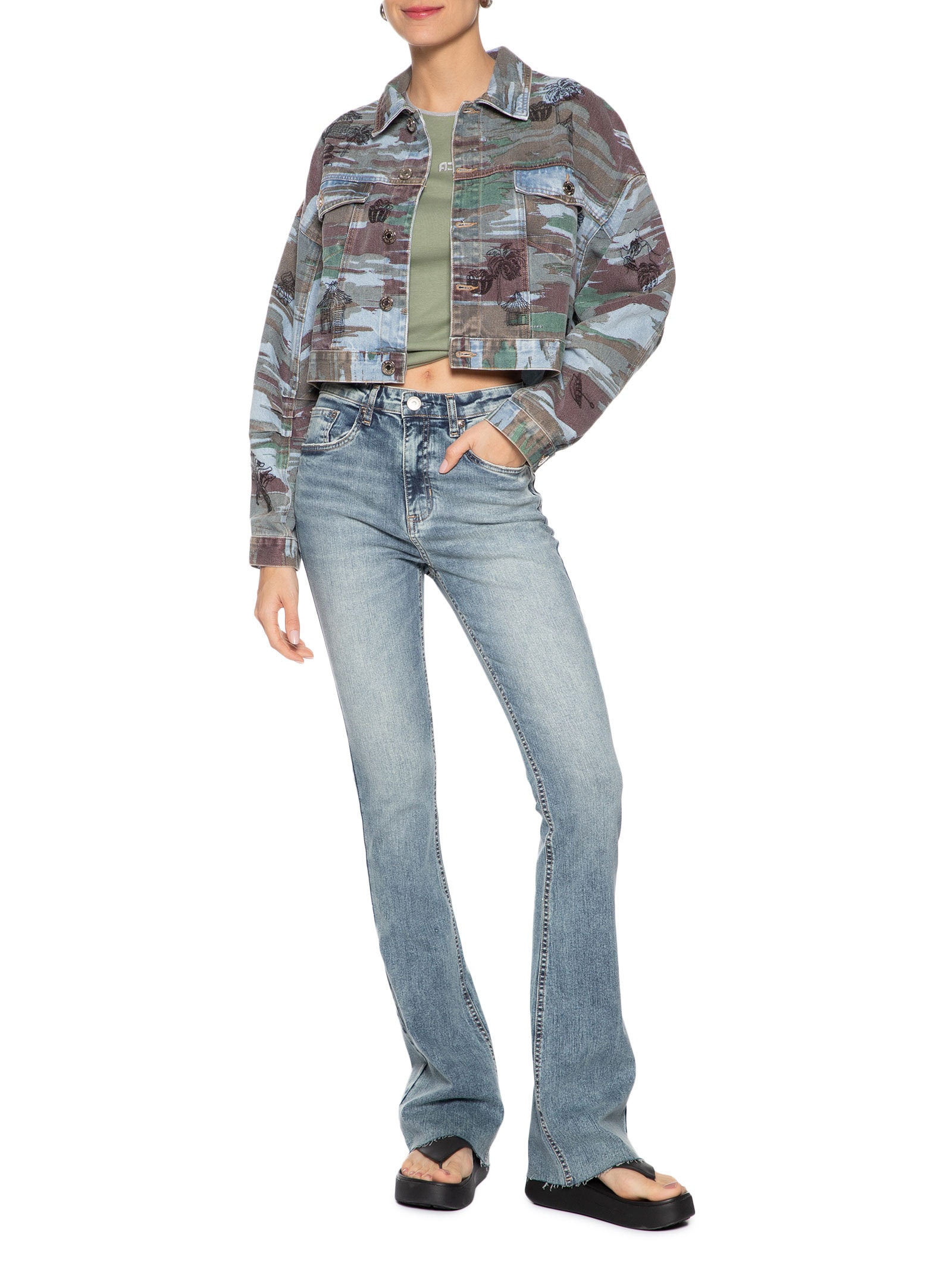  Calça Feminina Jeans Boot Basic Midi Azul Animale Jeans