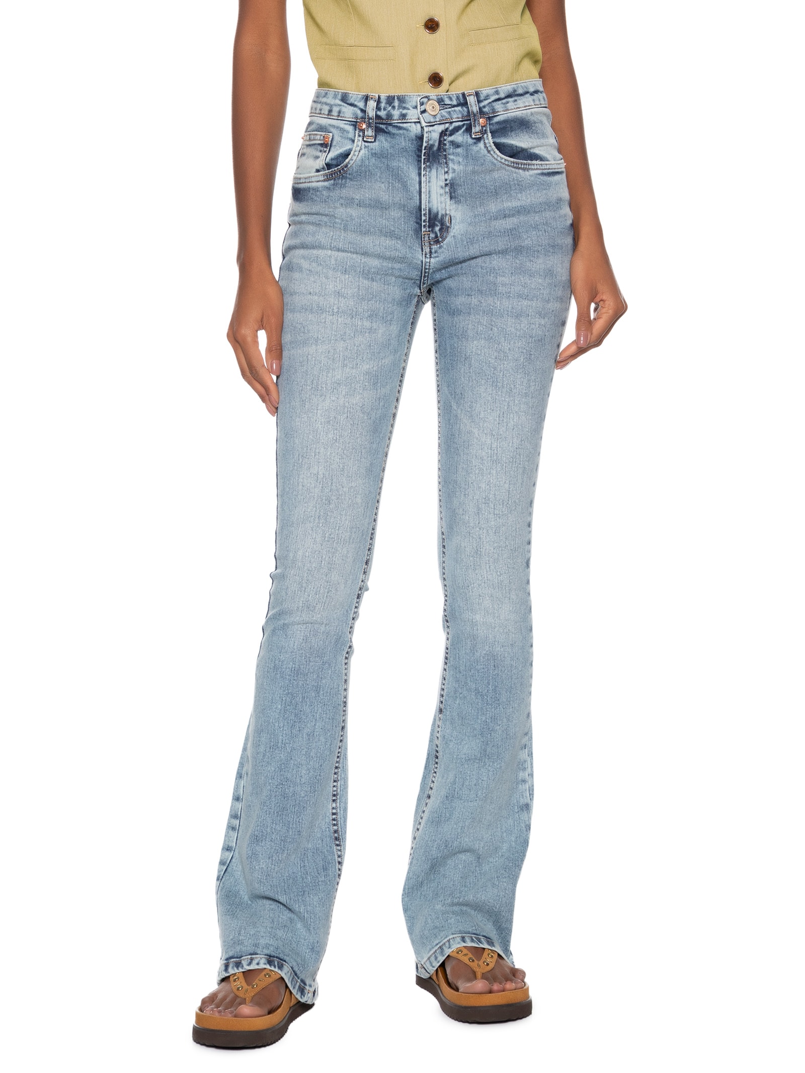 Calça Feminina Jeans Boot Basic Midi Azul Animale Jeans