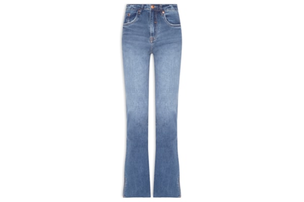 Calça Feminina Jeans Boot Basic Midi Fenda - Azul